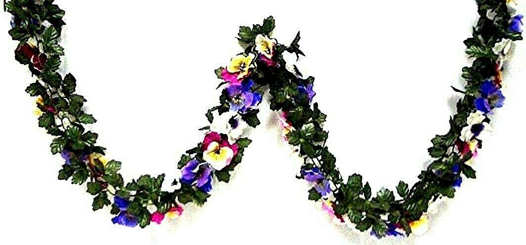 Artificial Pansy Garland 6 ft - Pink Yellow Purple Silk Flowers for Wedding Decor, Girls Room Accessories, Party & Home Decoration
