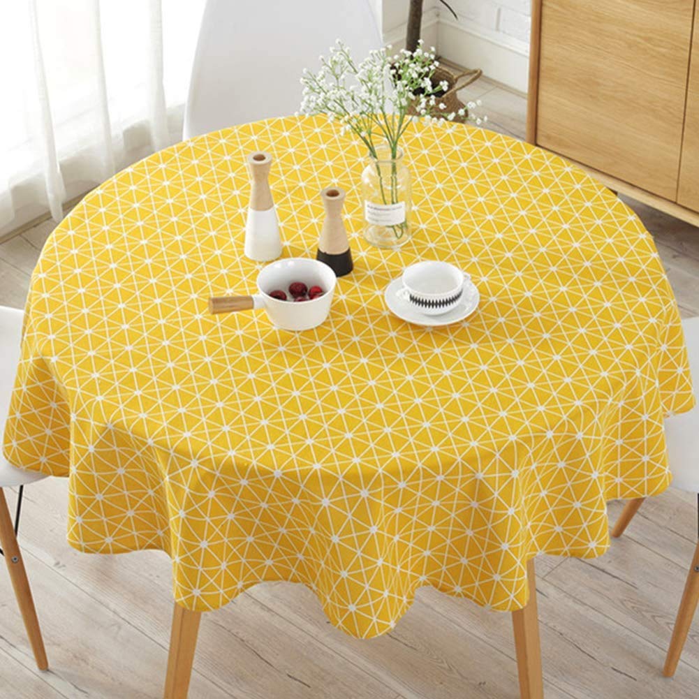 Round Striped Tablecloth - Nordic Twill Floral Washable Table Cover for Dining, Holiday Decor, Christmas Party & Picnic - Yellow | Home Decor & Seasonal Celebration