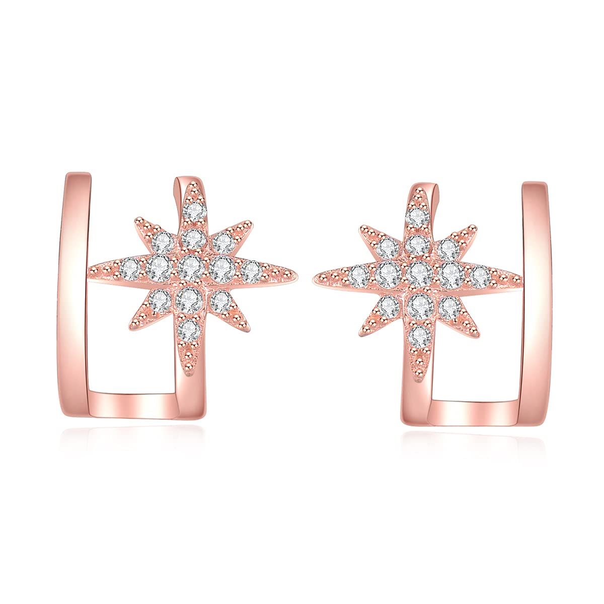 Moon and Star Earrings for Women - 925 Sterling Silver Rose Gold Plated Cubic Zirconia Stud Dangle Drop Earrings - Perfect Gift for Her, Birthday, Anniversary, Valentine's Day, Christmas