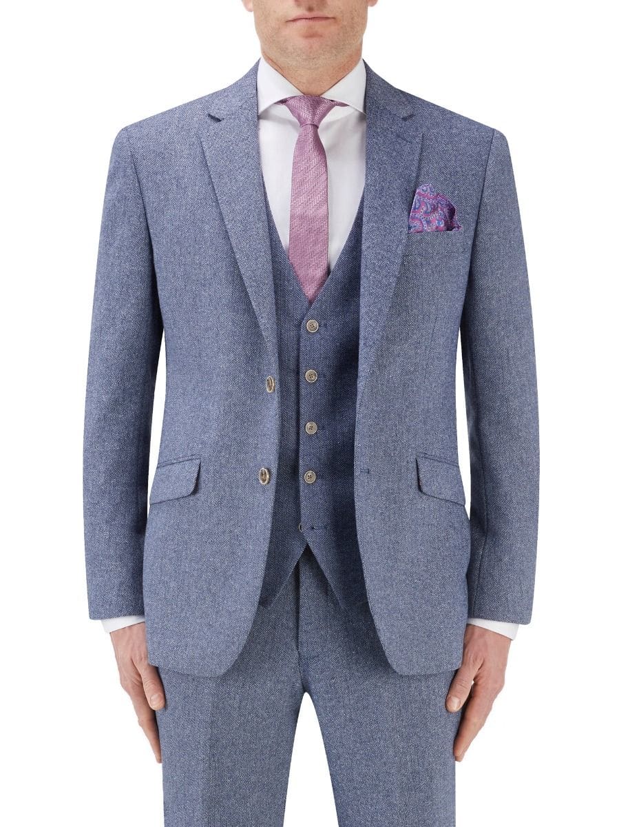 Skopes Jude Blue Herringbone Tweed Jacket - Men's Classic Slim Fit Blazer for Business, Office & Formal Occasions