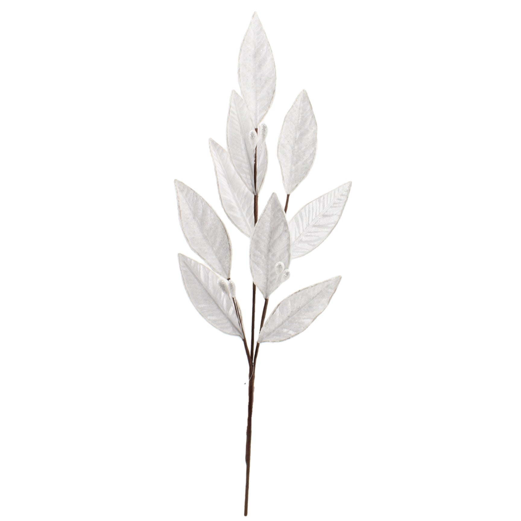 3 Pack White Leafy Picks with Silver Glitter Accents - Elegant Floral Stems for Wedding Bouquets, Home Decor, and DIY Craft Projects