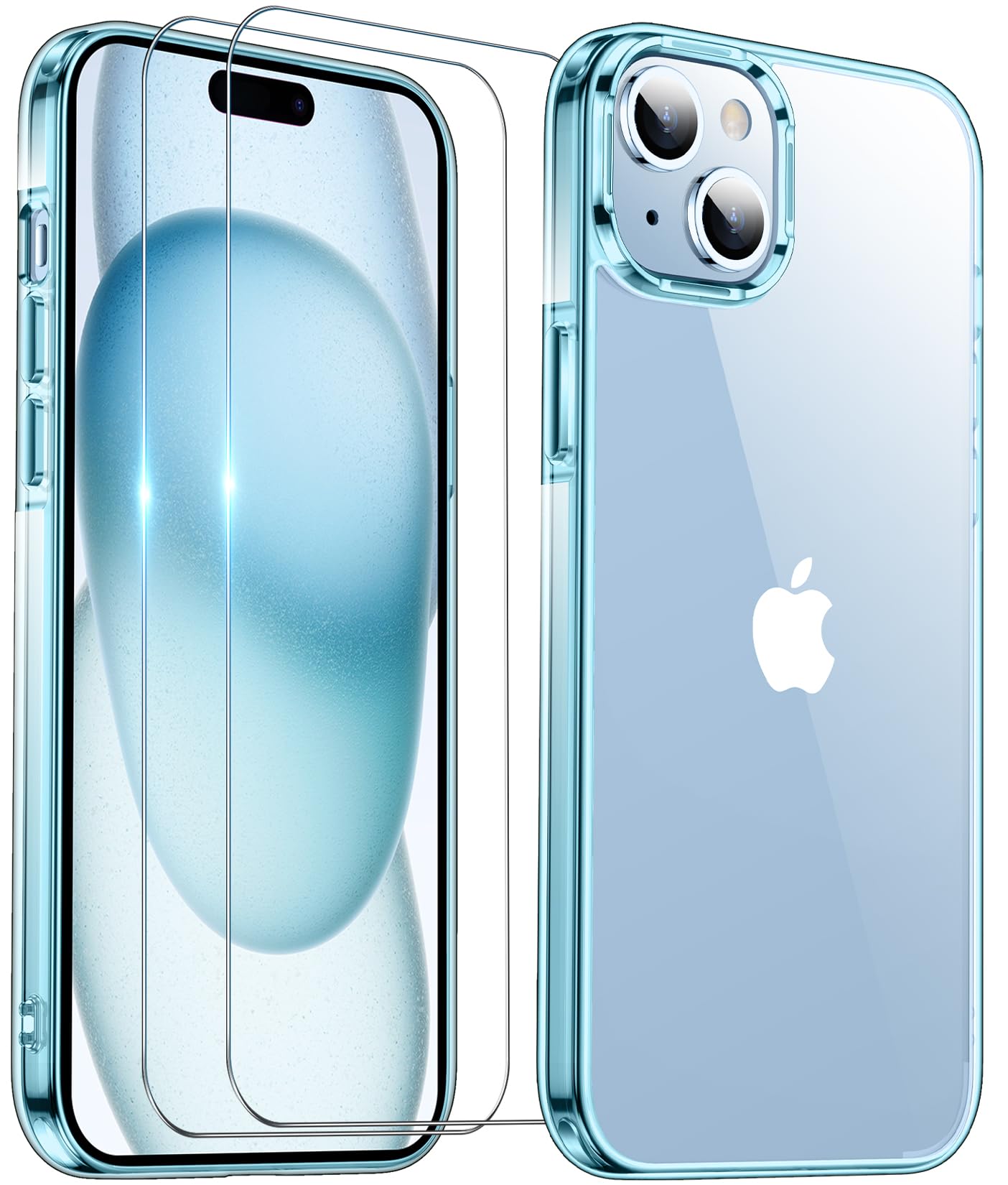 Premium Slim iPhone 15 Case & iPhone 14 Case - Military Grade 10FT Drop Protection | Anti-Yellowing Crystal Clear Design | Includes 2 Tempered Glass Screen Protectors (Crystal Blue) - Perfect for Everyday Use, Outdoor Activities & Travel Protection