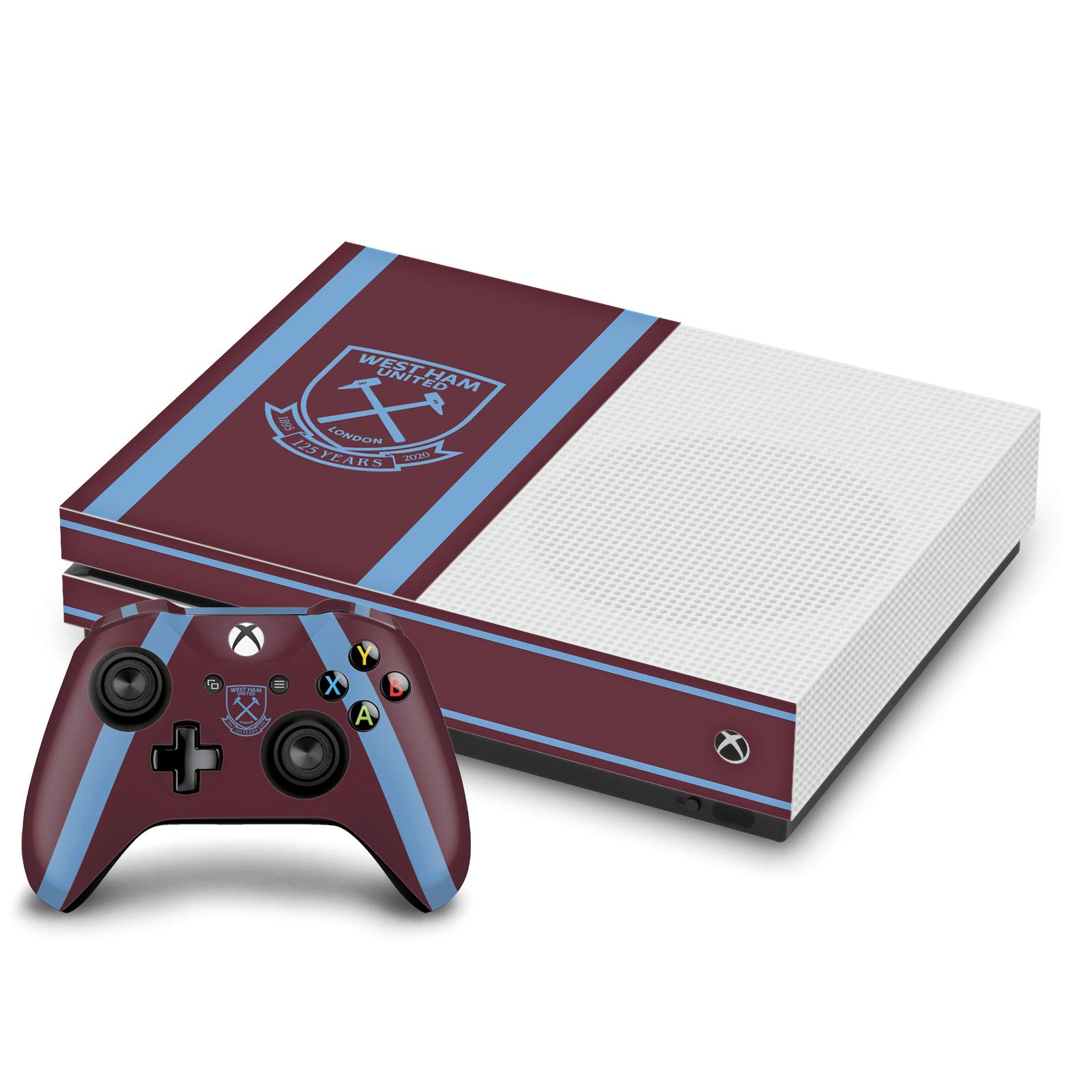 Official Licensed West Ham United FC 2020/21 Home Kit Vinyl Skin Decal Sticker - Compatible with Xbox One S Console & Controller Bundle - Perfect for Gamers and Football Fans