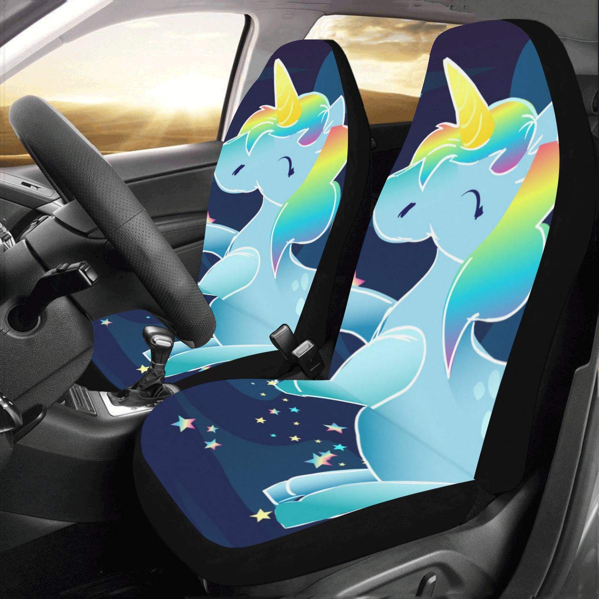 Artsadd Unicorn in Space Car Seat Covers (Set of 2) - Premium Universal Auto Seat Protectors for Kids & Adults - Perfect for Road Trips, Daily Commutes & Gift Giving