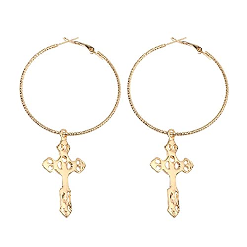 Vintage Punk Stainless Steel Cross Statement Earrings for Women - Unique Triangle Box Design with Metal Chain - Trendy Gothic Jewelry for Parties, Concerts & Everyday Wear