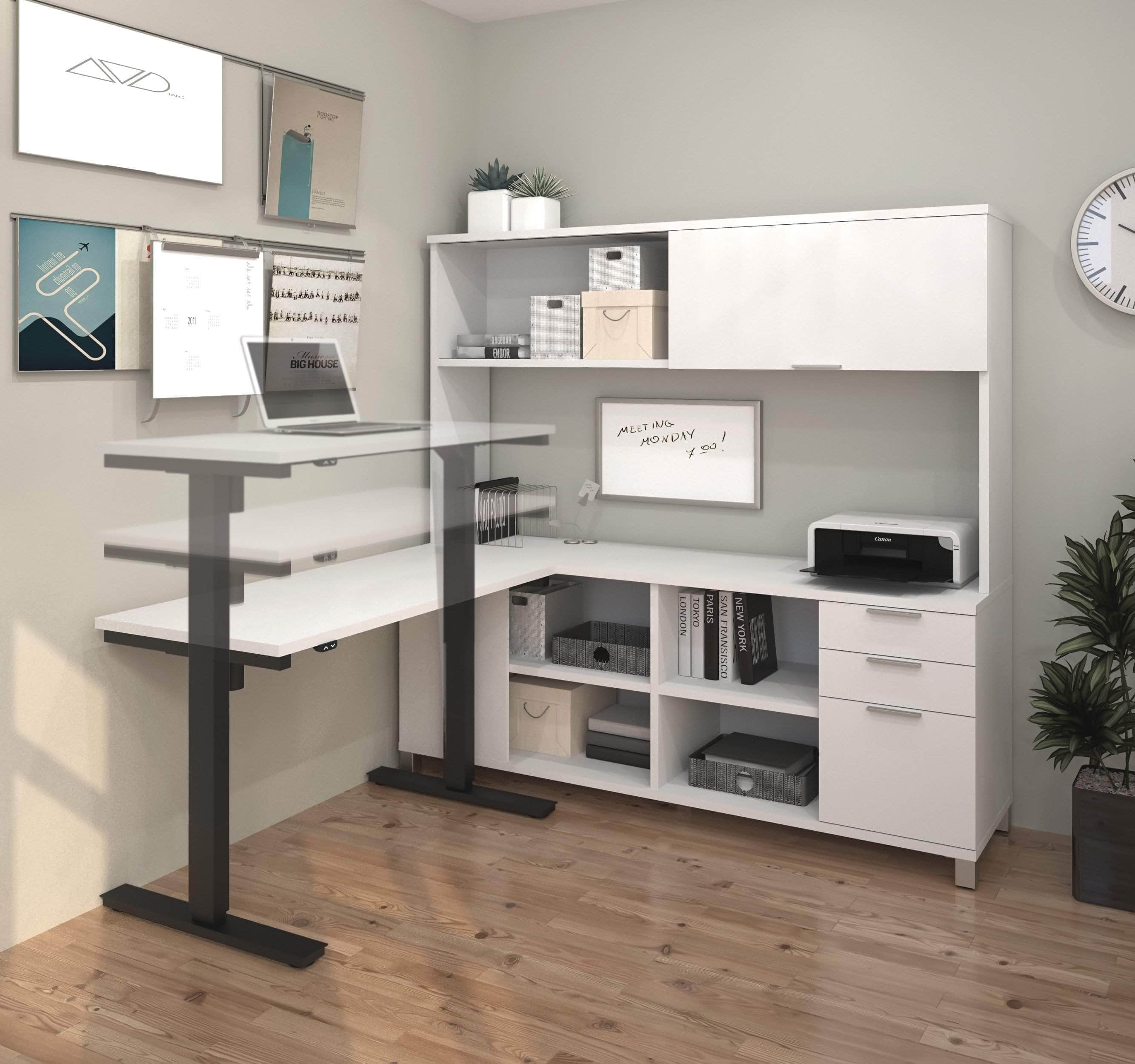 Pro Linea 2-Piece Office Furniture Set - Standing Desk & Credenza with Hutch in 2 Colors | Perfect for Home Office & Workspace Organization