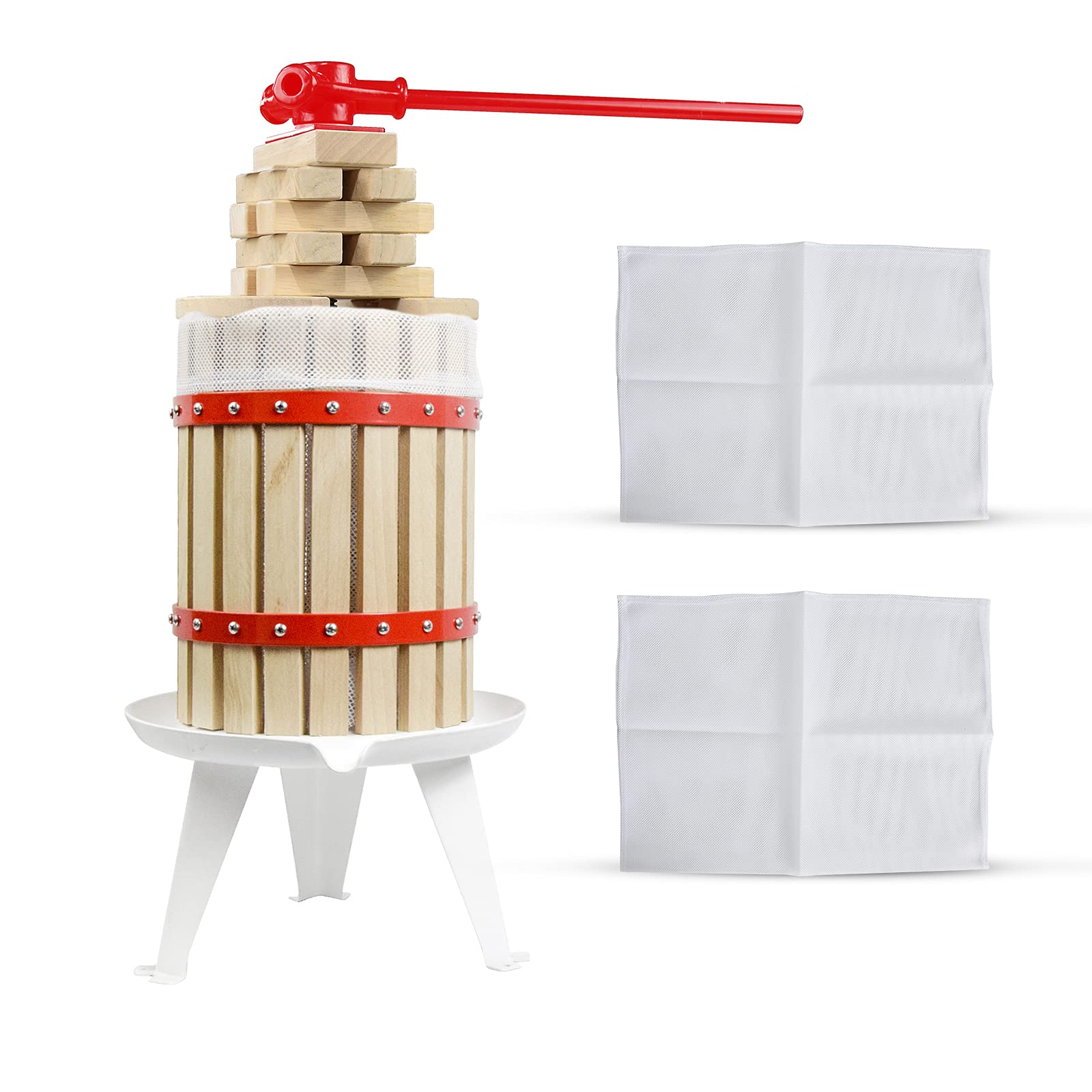 4.75 Gallon Solid Wood Fruit Wine Press with 2 Filter Bags - Heavy Duty Manual Juice Maker for Apples, Grapes & Berries | Home Brewing, Cider Making & Kitchen Use