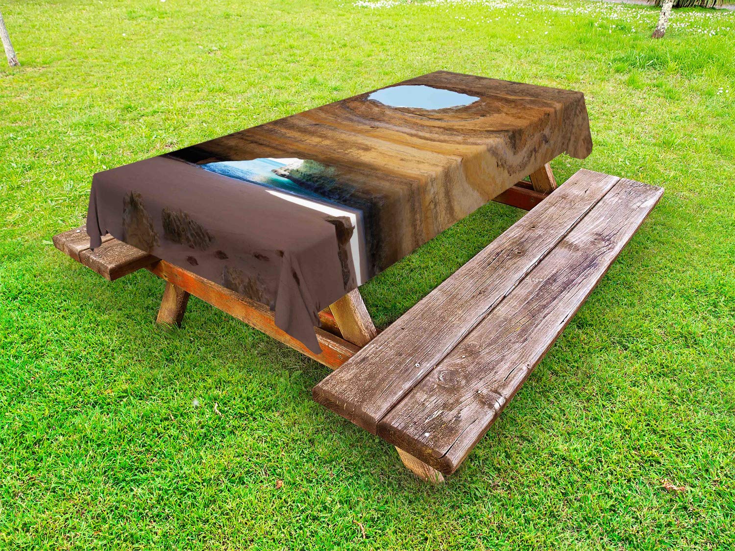 Ambesonne Cave Outdoor Tablecloth - Waterproof Washable Picnic Table Cover 58