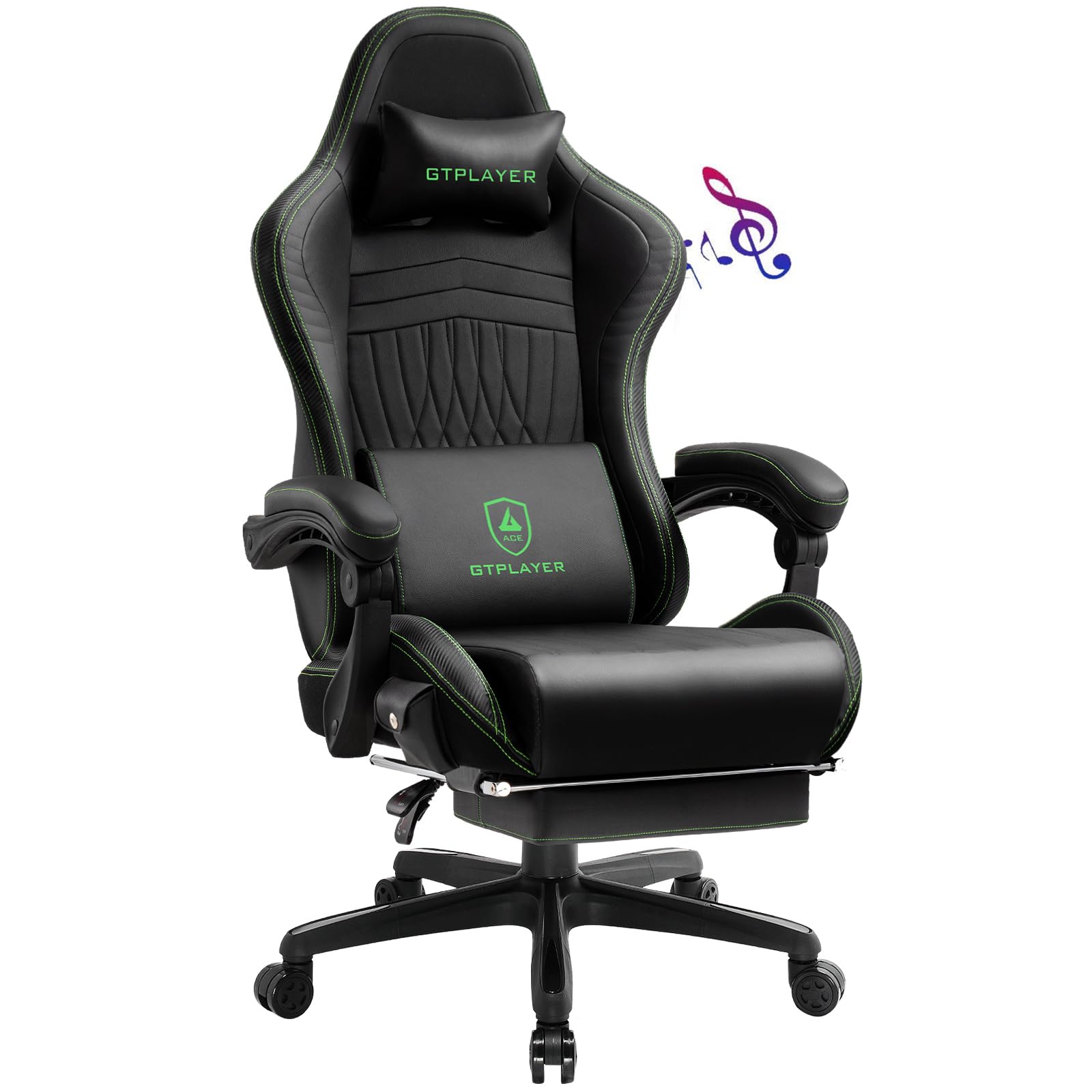 GTPLAYER Ergonomic Gaming Chair - High Back PU Leather Office Chair with Lumbar Support, Adjustable Height & Reclining (Green) - Perfect for PC Gaming, Home Office & Workstation Setup