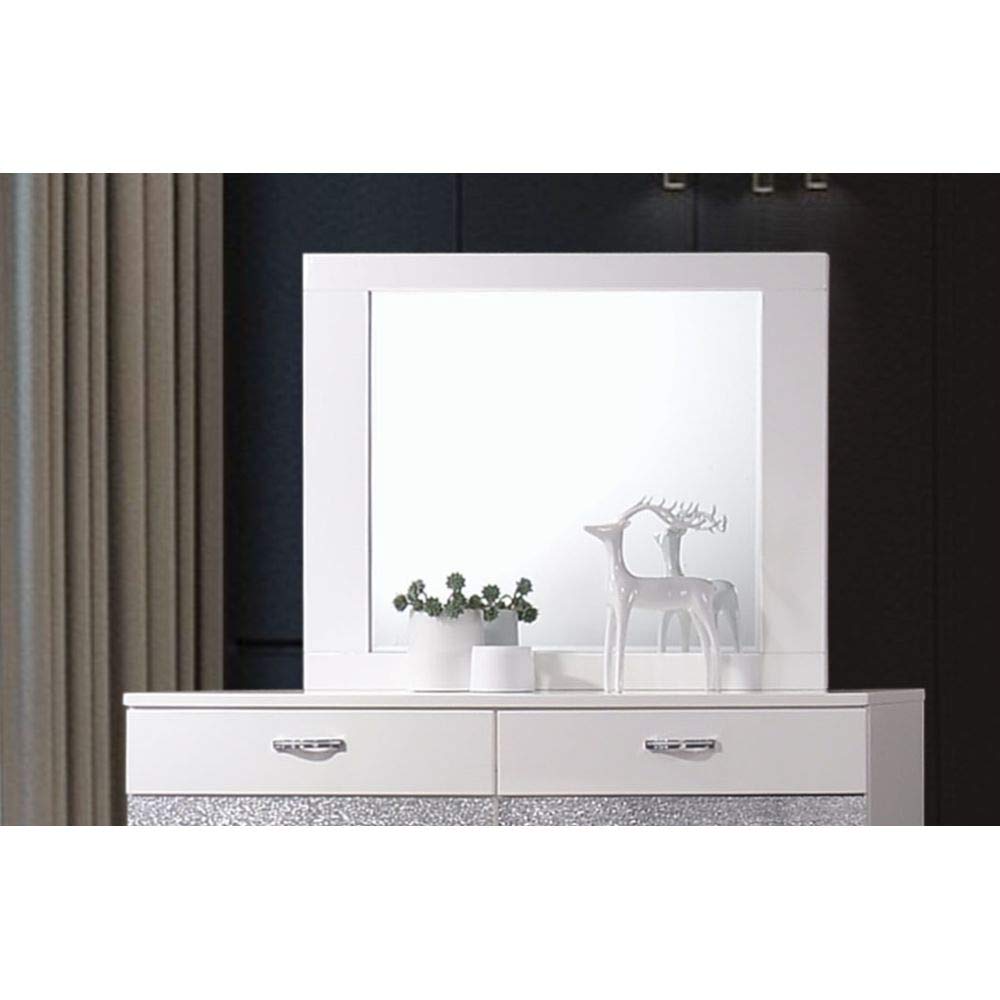 Elountik Contemporary Naima II Vanity Mirror - White High Gloss Dresser Mirror for Bedroom, Modern Simple Design, Perfect for Makeup & Dressing Area Decor