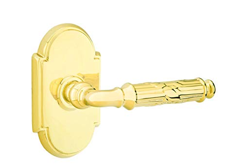 EMTEK #8 Rosette Privacy Door Lock Set with Matching Finish Ribbon & Reed Lever - 7 Finish Options (Polished Brass, US3) - Left/Right Handed Available - Perfect for Bedroom, Bathroom & Interior Doors - 8208RBLLHUS3 LH Polished Brass