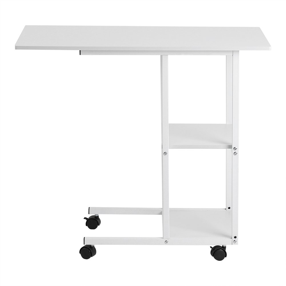 Adjustable Rolling Laptop Desk for Bed & Sofa - Portable Multi-Functional Tray Table with Wheels for Work, Snacks, Books - Home Office & Dorm Room Essentials
