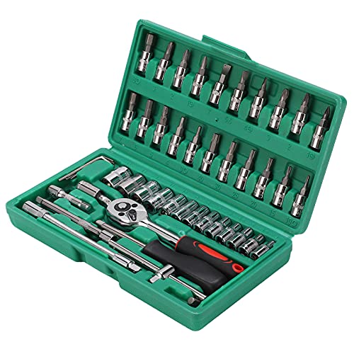 46Pcs Carbon Steel Car Repair Tool Kit - Universal Ratchet & Socket Bit Set for Automotive, Home & DIY Projects | Perfect for Mechanics, Household Repairs & Auto Maintenance