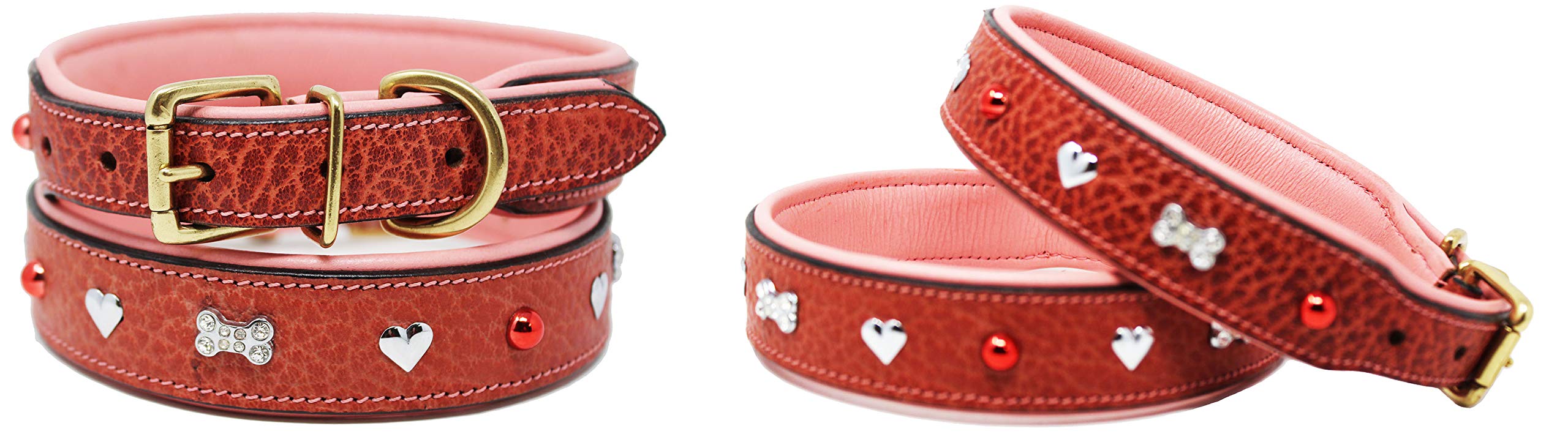 Premium Soft Genuine Leather Padded Dog Collar with Charm - Adjustable Comfort Pet Necklace for Small Medium Dogs - Perfect for Walks, Training & Fashion Accessories