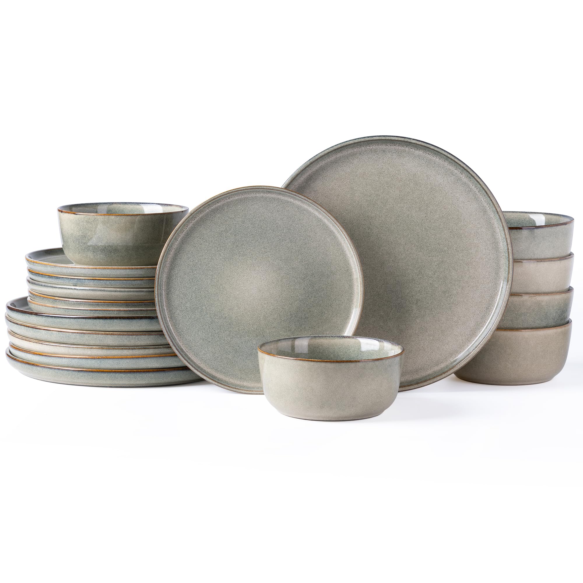 AmorArc 18-Piece Stoneware Dinnerware Set - Round Reactive Glaze Ceramic Plates & Bowls, Chip & Crack Resistant, Dishwasher & Microwave Safe - Service for 6 | Perfect for Family Dinners, Entertaining Guests & Everyday Use