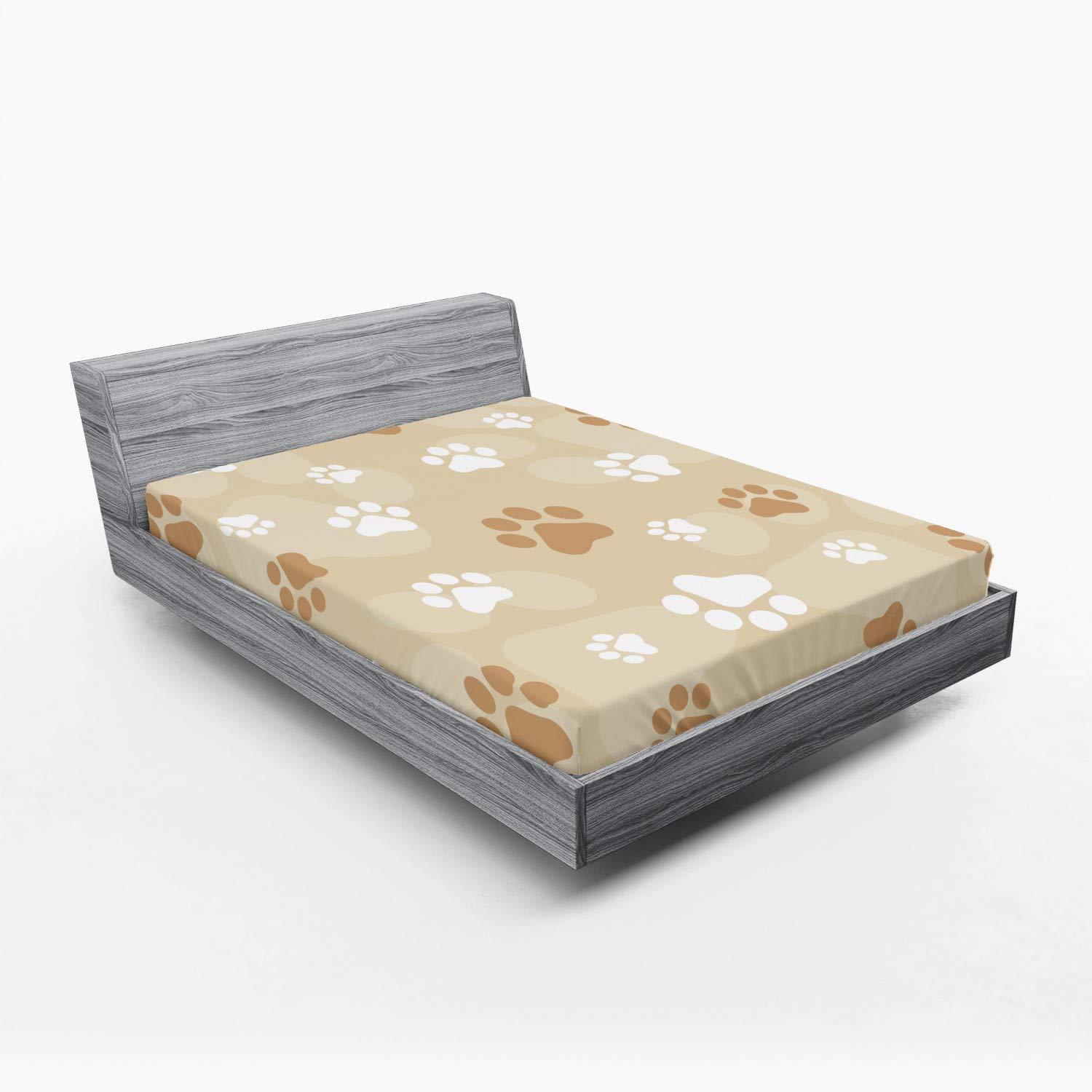 Ambesonne Dog Paws Fitted Sheet - Full Size Pet-Friendly Bed Cover for Comfortable Sleep