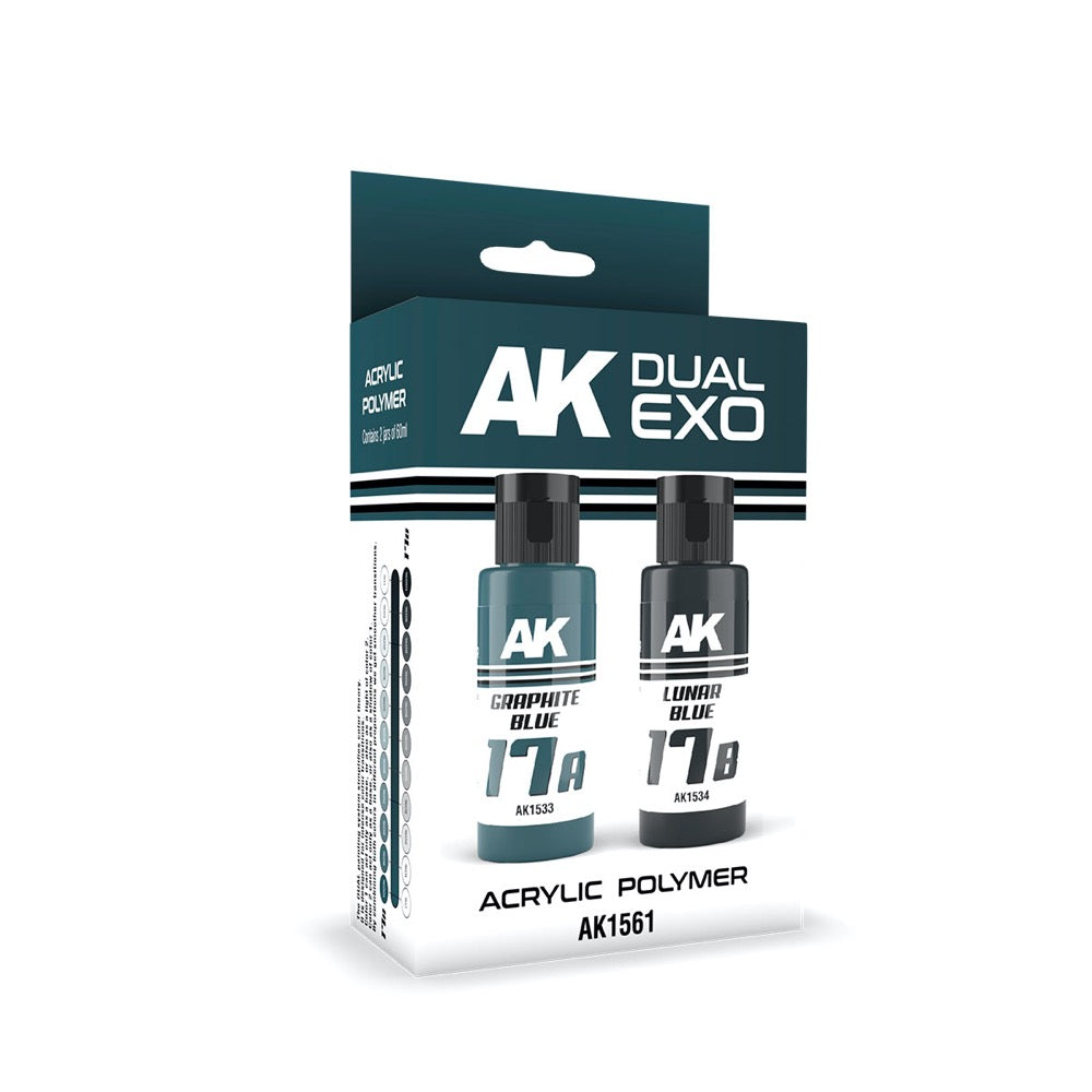 AK Interactive AK1561 Dual Exo Set 17 - Graphite Blue (17A) & Lunar Blue (17B) - Premium Model Paint for Miniatures, Warhammer, and Scale Models - Perfect for Hobbyists and Collectors