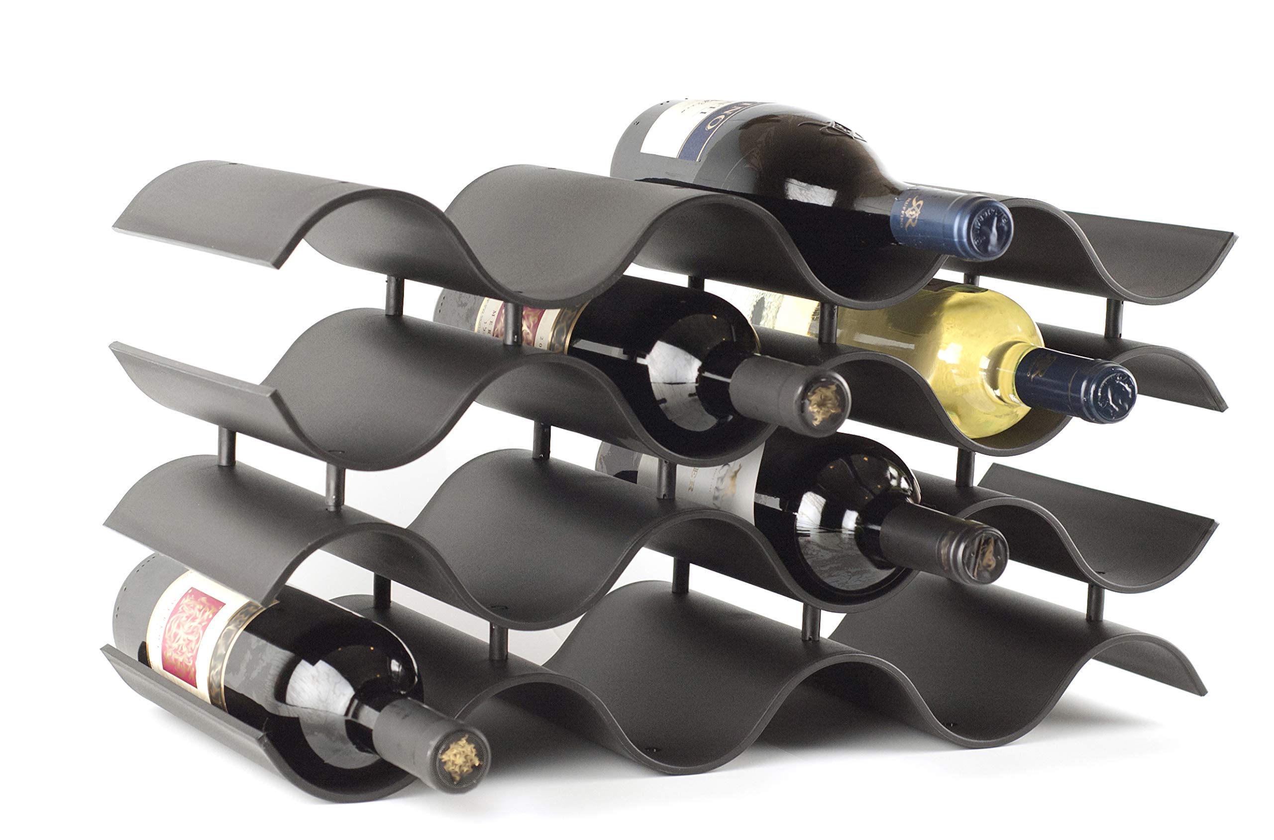 Bariboo Wave Wine Bottle Holder - 12 Bottle Plastic Countertop Wine Rack for Cabinet, Stylish Free-Standing Modular Wine Storage Organizer - Black | Perfect for Kitchen, Dining Room & Bar Counter Organization