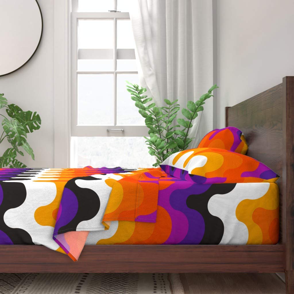 Retro 70s Mod Rainbow Print 100% Cotton Twin 3-Piece Sheet Set | Vintage Bedding for Boho & Hippie Style Bedrooms | Spoonflower Custom Design