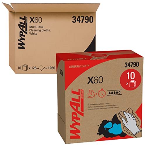 WypAll X60 Multi-Purpose Cleaning Wipes (34790) - 10 Boxes/Case, 126 Sheets/Box, 1260 Total - Heavy Duty Industrial & Household Cleaning Cloths for Workshops, Kitchens, Garages & Offices