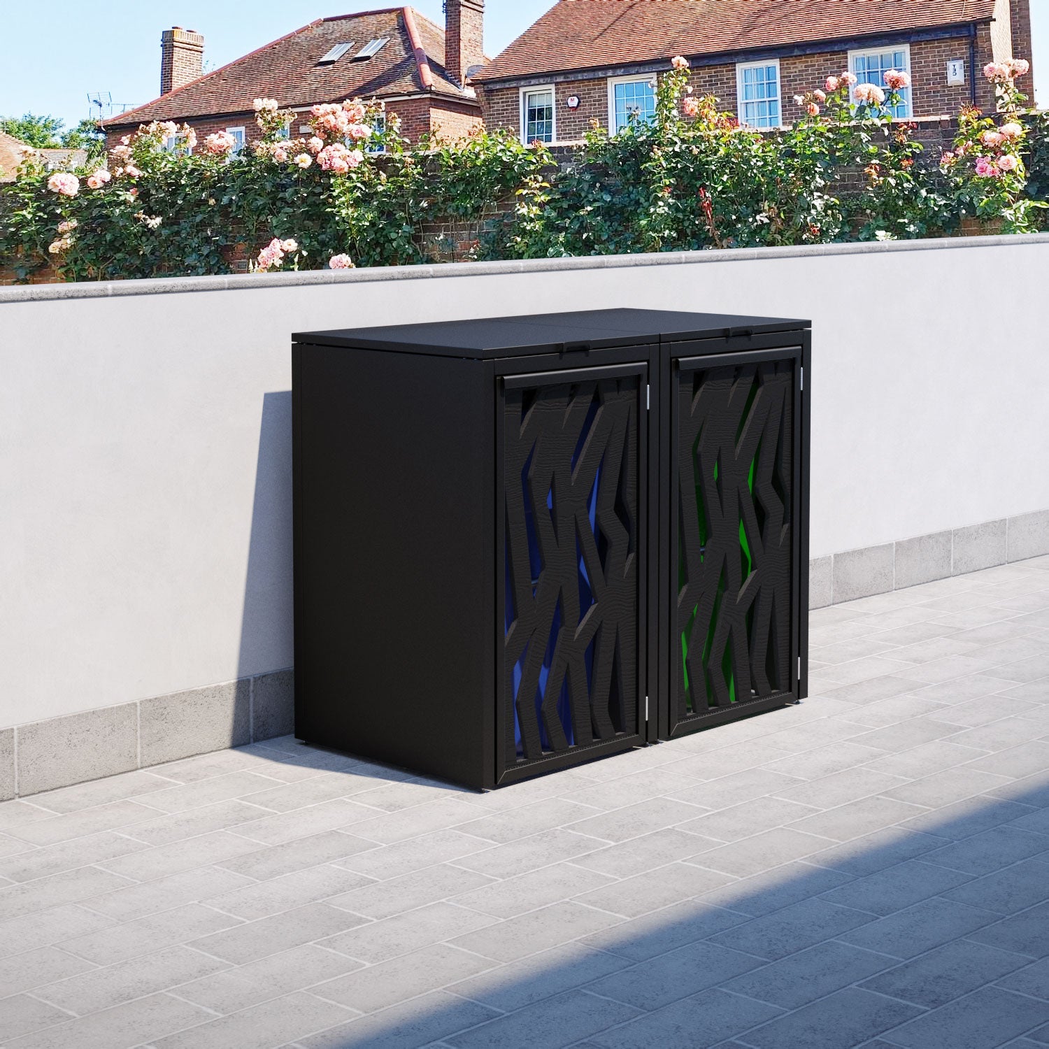 Black 2 Bin Storage Cabinet with Zenith Door Screen - Perfect for Kitchen, Bathroom, or Garage Organization