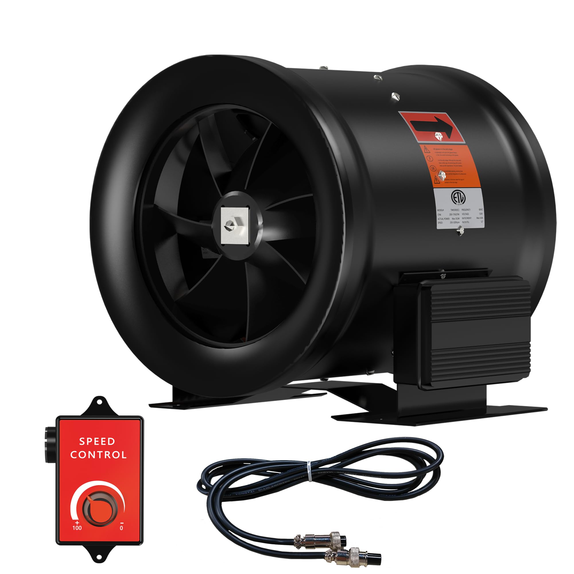 12 Inch Inline Duct Fan with Speed Controller - High Efficiency EC Motor Ventilation Exhaust Fan for Grow Tents, Hydroponics, HVAC Systems | Quiet Operation, ETL Certified | Perfect for Home Greenhouses, Indoor Gardening & Ventilation Boost