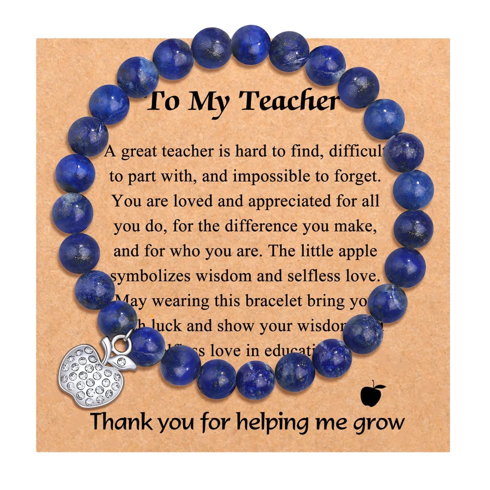 Natural Stone Diamond Pendant Bracelet - Teacher Appreciation Jewelry Gift for Women, 70s Hoop Earrings (One Size) | Perfect for Teacher's Day, Retirement Gifts & Special Occasions