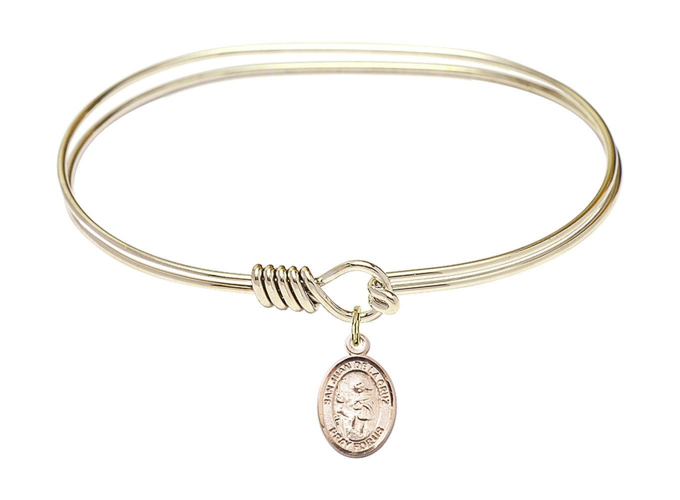 F A Dumont 7 Inch Oval Eye Hook Bangle Bracelet with San Juan de la Cruz Charm - Elegant Jewelry for Women, Gift for Her, Perfect for Parties, Weddings & Everyday Wear