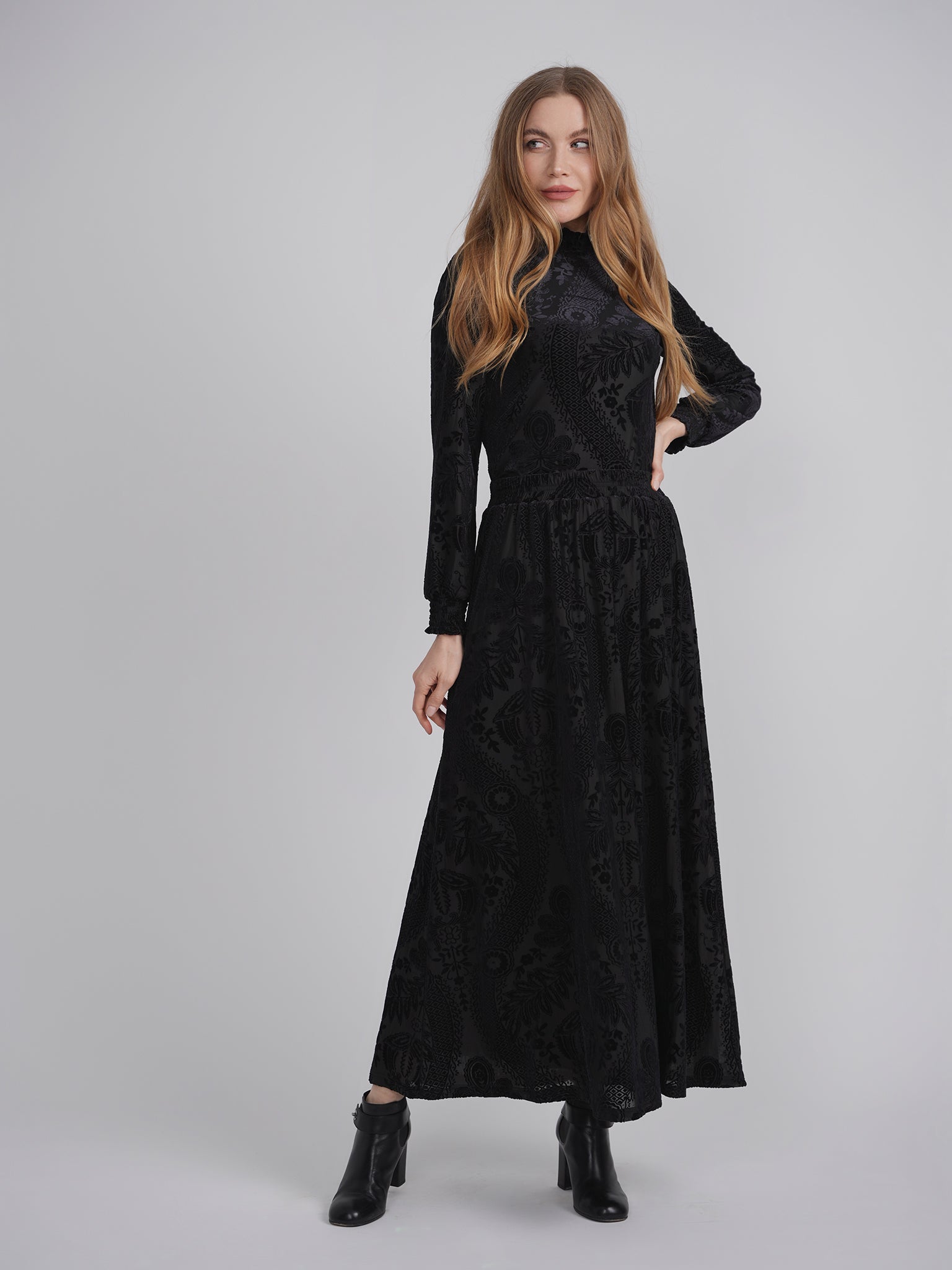 Burnout Velour A-Line Skirt 2-Piece Maxi Set for Women | Elegant Boho Outfit for Parties, Weddings & Date Nights