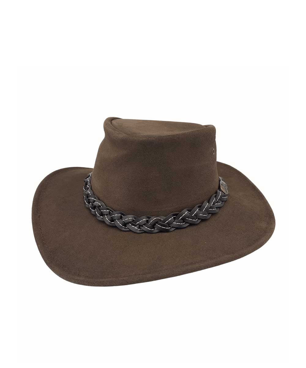 Jacaru Wallaroo Suede Hat - Premium Australian Leather Outback Hat for Men & Women - Perfect for Outdoor Adventures, Camping, Hiking and Country Style Fashion