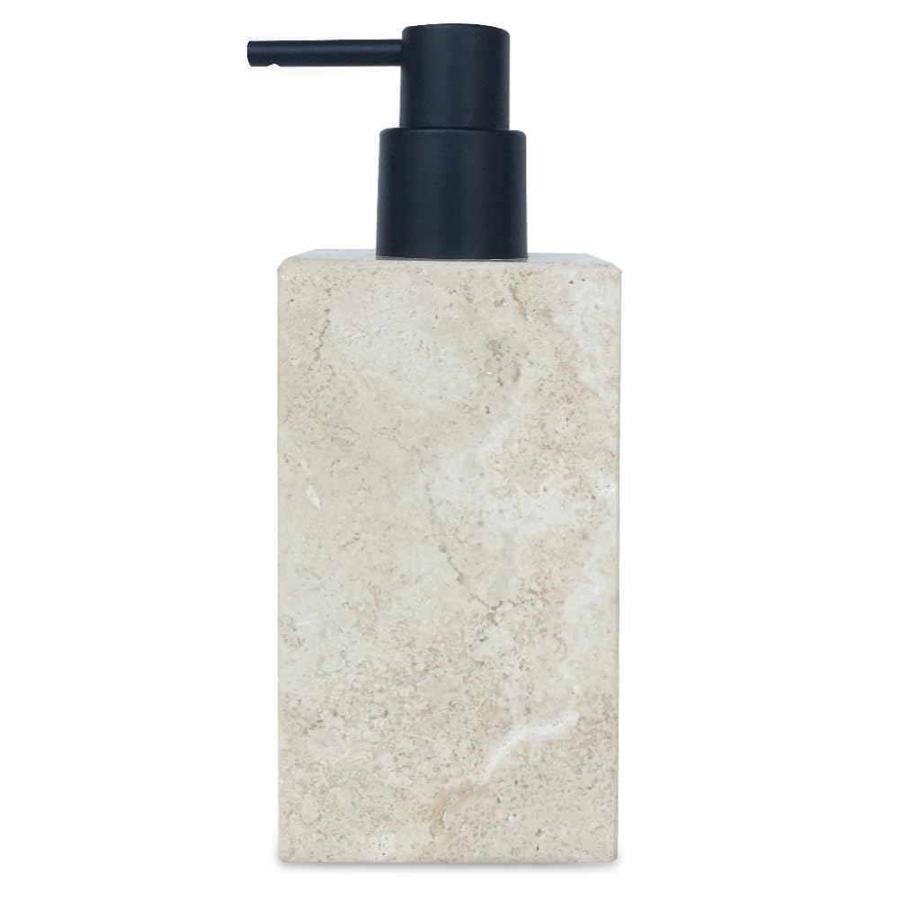 Premium Italian Marble Soap Dispenser - Real Stone Handcrafted Liquid Pump Bottle for Bathroom, Kitchen & Vanity | Refillable for Shampoo, Dish Soap, Lotion & Detergent | Elegant Champagne Finish | 2.8x2.8x7.2 Inches | DALISHI-01 | Perfect for Luxury Home Decor & Spa-Style Bathrooms