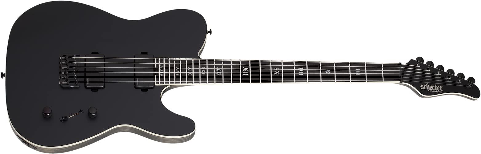 Schecter PT SLS Evil Twin Elite Series Solid Body Electric Guitar - Ebony/Satin Black Finish | Professional Grade for Rock, Metal & Studio Recording
