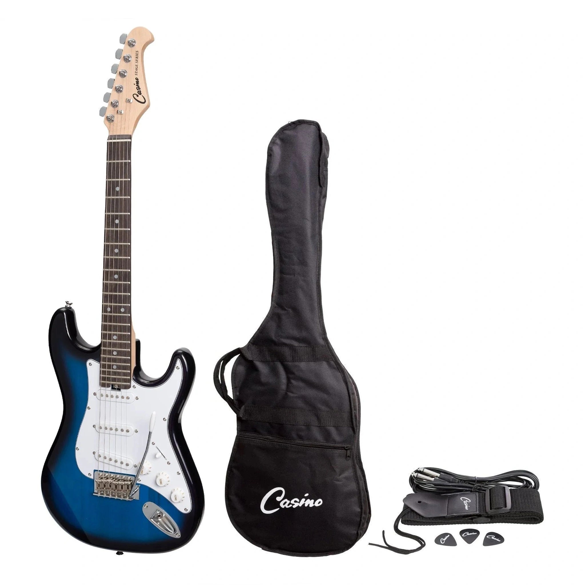 Casino ST Style 3/4 Short Scale Electric Guitar - Blue Burst Finish | Perfect for Beginners, Travel & Small Hands | Ideal for Home Practice, Studio Recording & Live Performances