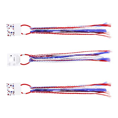 PRETYZOOM 3-Pack Patriotic Hair Bands for Men & Women - Red White & Blue Braided Wig Hair Accessories for Styling, Cosplay & 4th of July Celebrations
