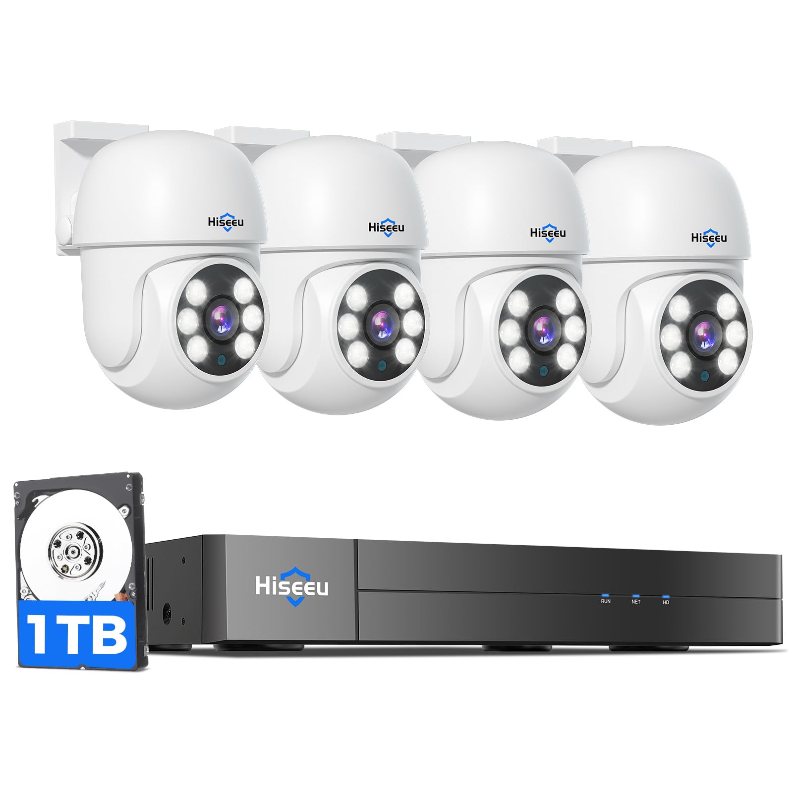 Hiseeu 360° PTZ 3K Wired Security Camera System with Alarm Spotlight, Audio, Person/Vehicle Detection - 8CH 5MP DVR, 4 Cameras, 1TB HDD - Outdoor Home CCTV Surveillance with Night Vision & 24/7 Recording - Ideal for Home Security, Business Monitoring, and Property Protection