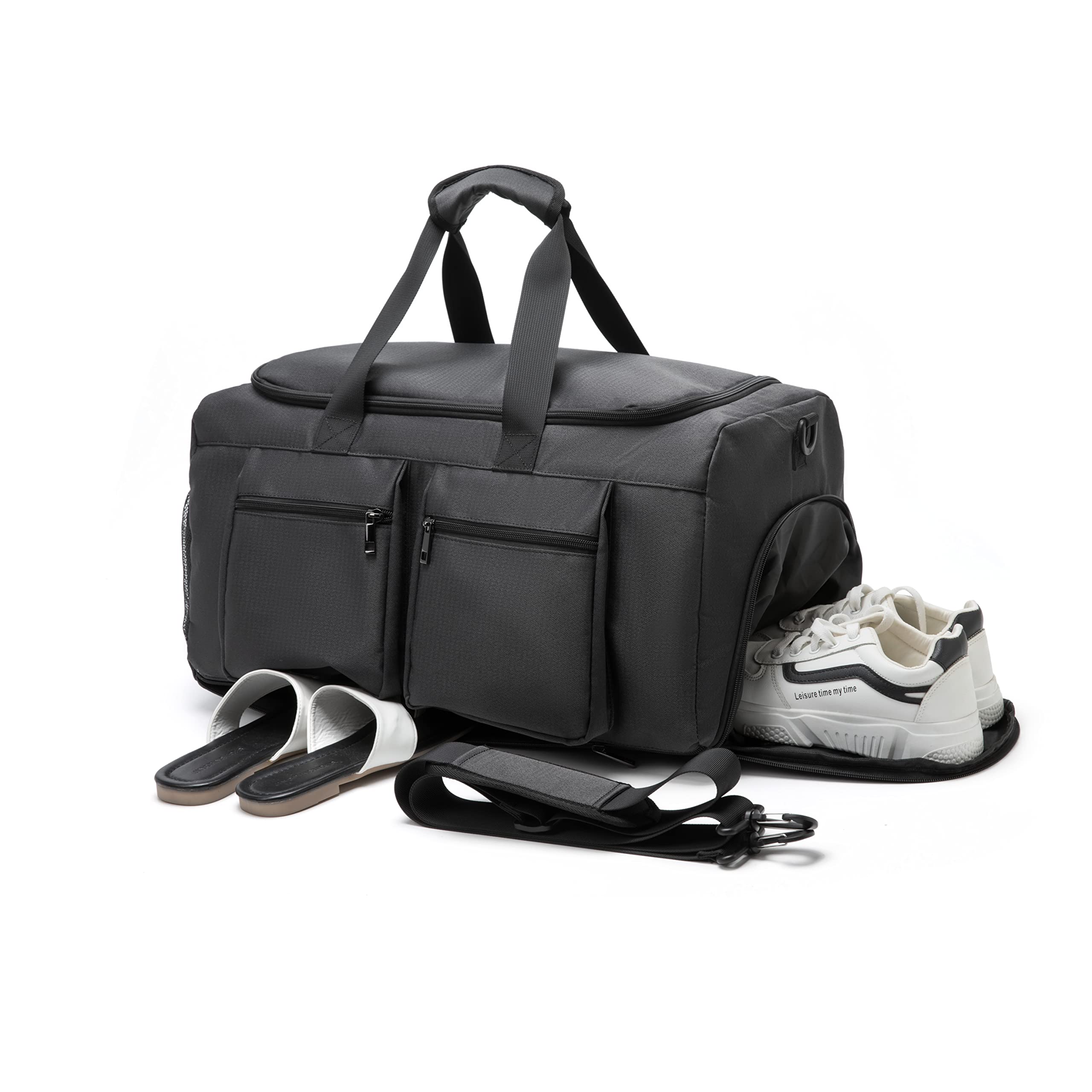 Seyfocnia Gym Bag for Men & Women - Large Travel Duffel Bag with Wet Pocket & Shoe Compartment - Perfect for Workout, Sports, Overnight Trips & Carry On - Black Weekender Sports Bag