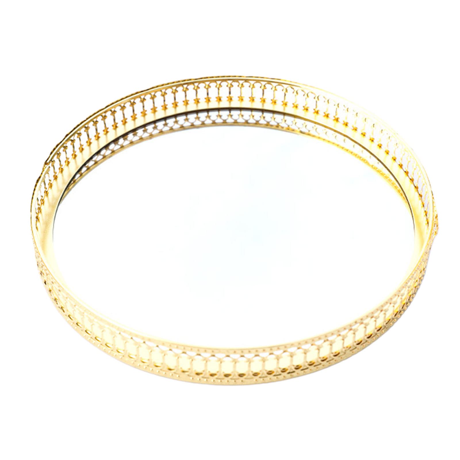 FAKEME Gold Mirror Jewelry Tray - 10 Inch Decorative Vanity Organizer for Makeup, Rings & Necklaces | Elegant Dresser Tray for Bedroom, Bathroom & Wedding Decor
