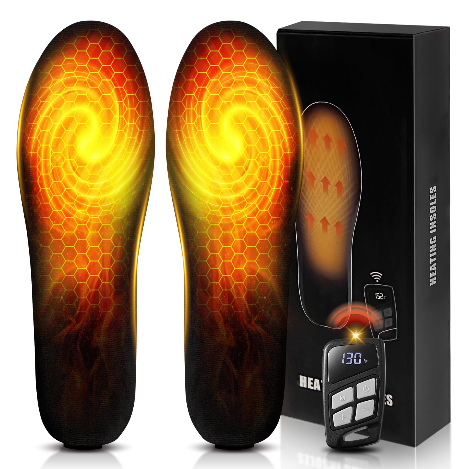 Rechargeable Heated Insoles for Men & Women - 3500mAh Battery, Remote Control, 13-Hour Warmth - Perfect for Outdoor Activities Like Hunting, Camping & Skiing - Small Size Foot Warmers for Cold Weather Comfort