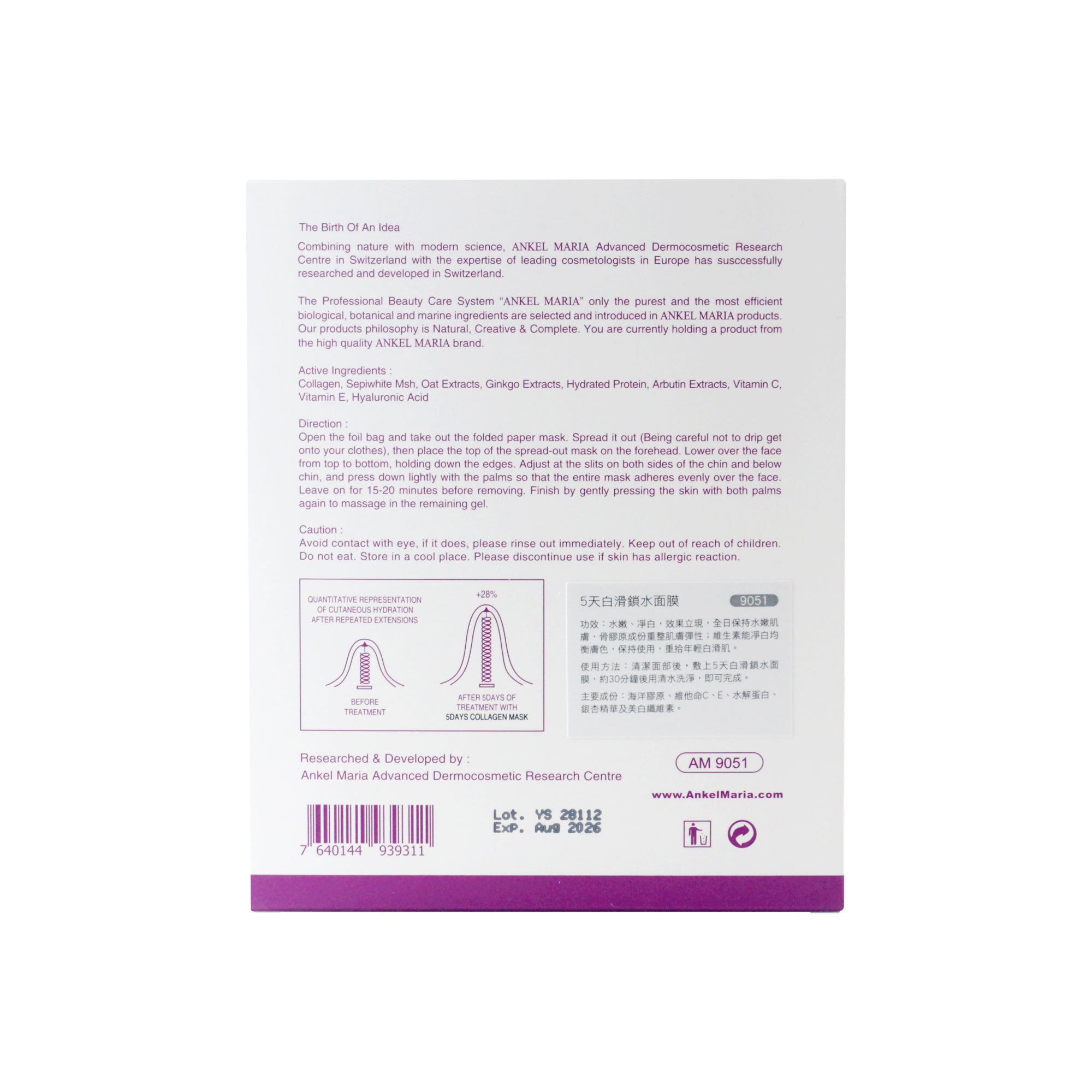 Ankel Maria 5-Day Whitening & Hydrating Facial Mask (5 Sheets/Box) - Brightening & Moisturizing Korean Skincare for Dull Skin | Perfect for Daily Use, Travel & Emergency Skin Rescue