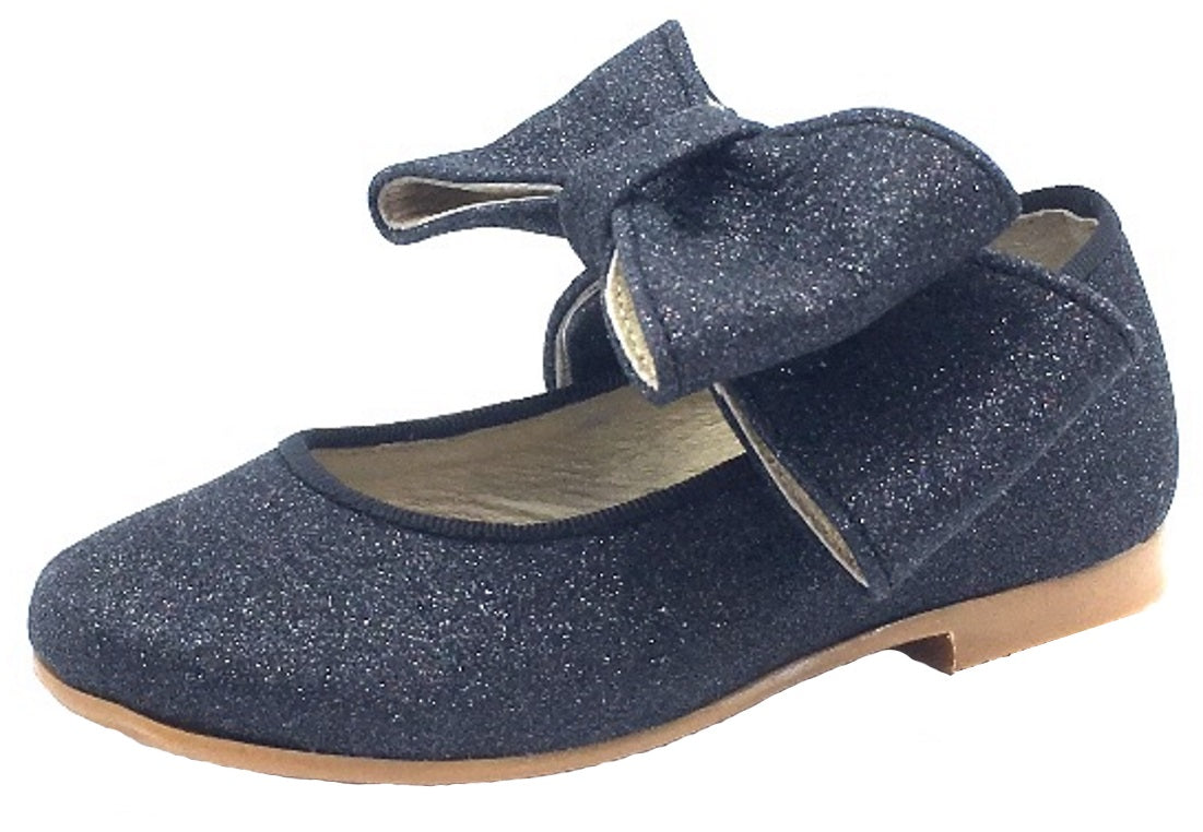 Luccini Girls Mary Jane Shoes with Big Bow - Black Sparkle Leather Dress Shoes for Toddler & Little Girls - Perfect for Parties, Weddings & Special Occasions