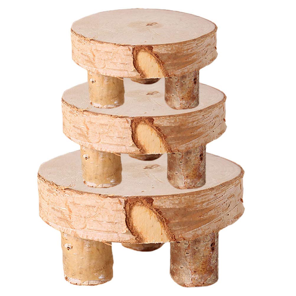 Amosfun Small Wooden Candle Holders - Set of 2 Mini Wooden Candlesticks, Tree Stump Stool & Plant Stand for Wedding, Home, Garden, Tabletop Decor - Perfect for Rustic Weddings, Farmhouse Decor & Boho Nightstands