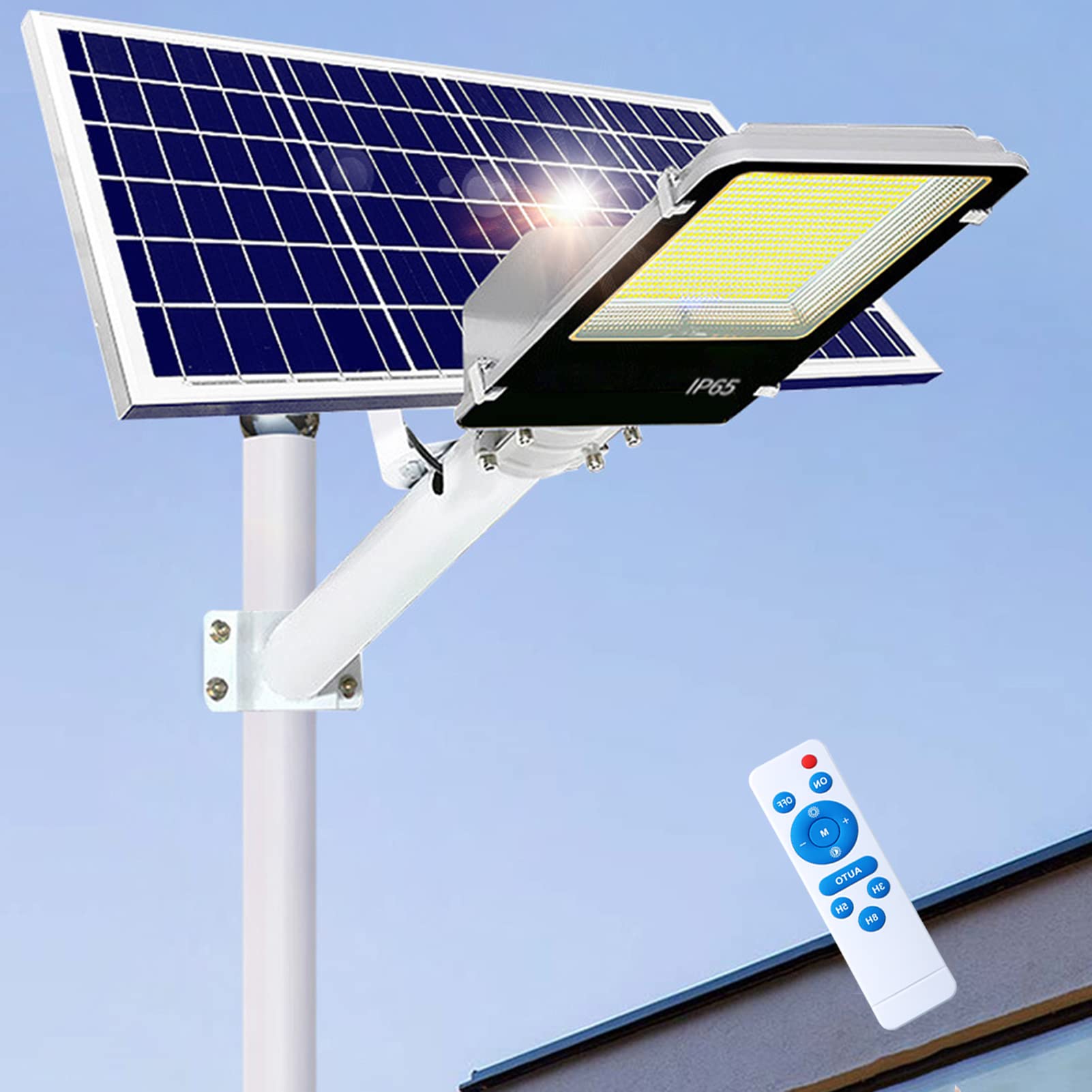 1000W LED Solar Street Lights with Remote Control - Dusk to Dawn Outdoor Solar Powered Street Light - 6500K Daylight White Security Flood Light for Yard, Garden, Street, Playground - Perfect for Home Security, Pathway Lighting & Energy Saving Outdoor Illumination