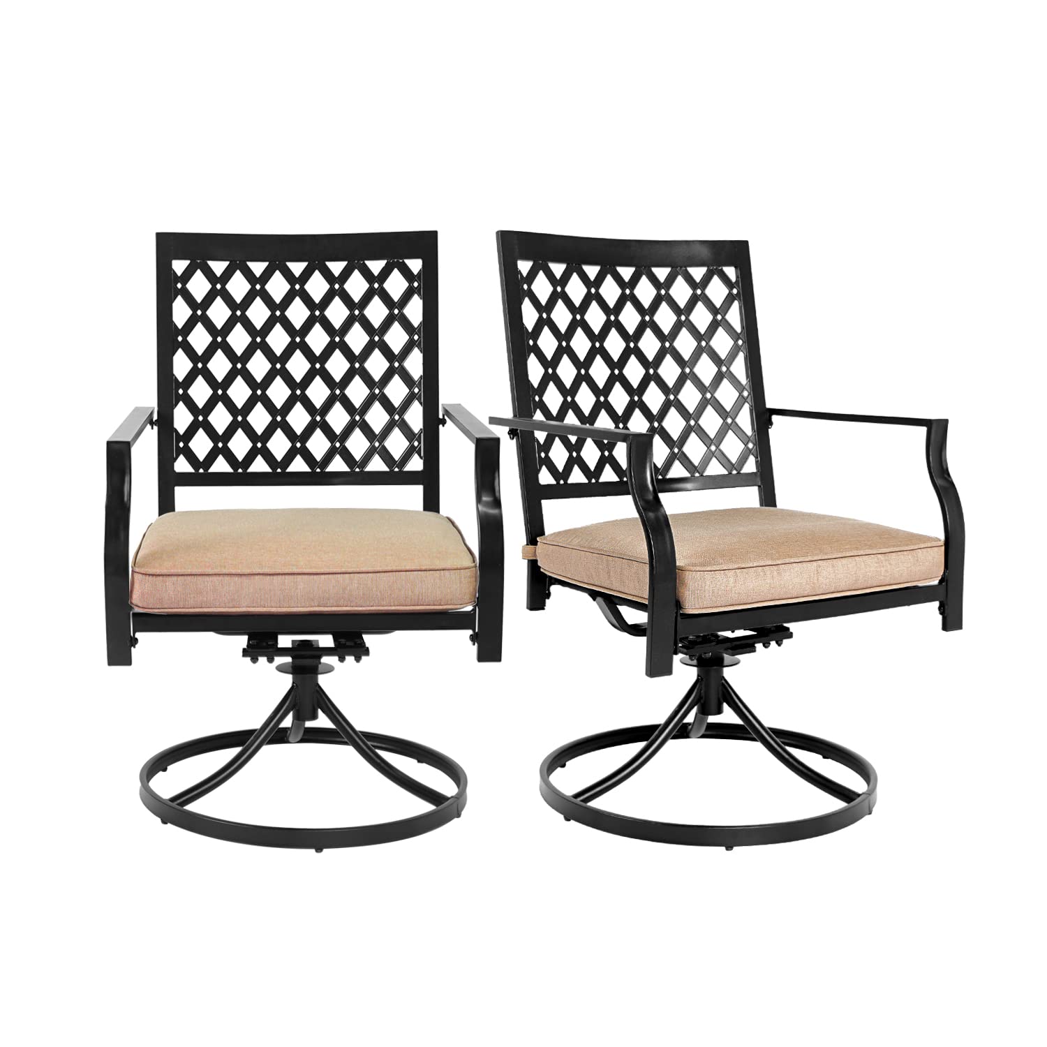 Outdoor Swivel Dining Chairs Set of 2 - Patio Furniture with Cushions, Metal Bistro Chairs for Backyard, Garden, Balcony & Poolside (Small Grid Design) - Perfect for Relaxing & Entertaining Outdoors