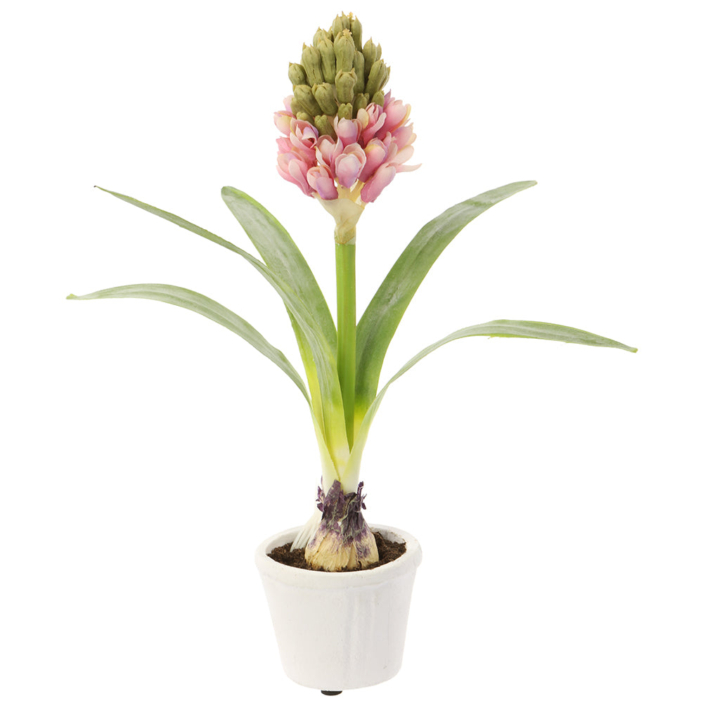 12 Pack Pink Silk Hyacinth Flower Arrangement with Bulbs in Magnesium Oxide Pot - Elegant Home Decor for Living Room, Bedroom & Office
