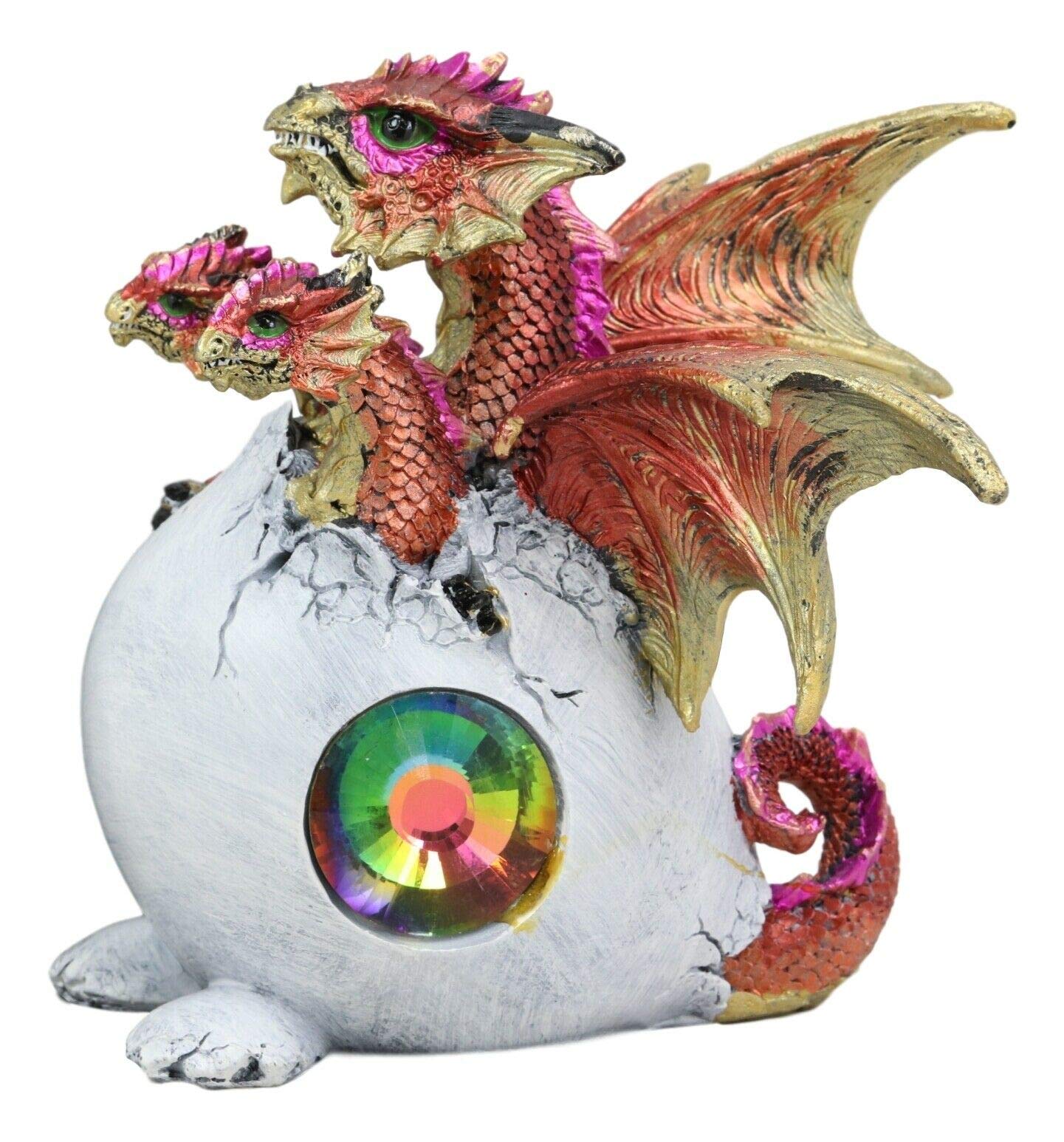 HomDEc Solar Raeon Crystal Hydra - 3 Headed Dragon Hatchling in Egg Shell Decor - Fantasy Collectible Figurine for Home Display, Gaming Room Decor, and D&D Tabletop Scenes