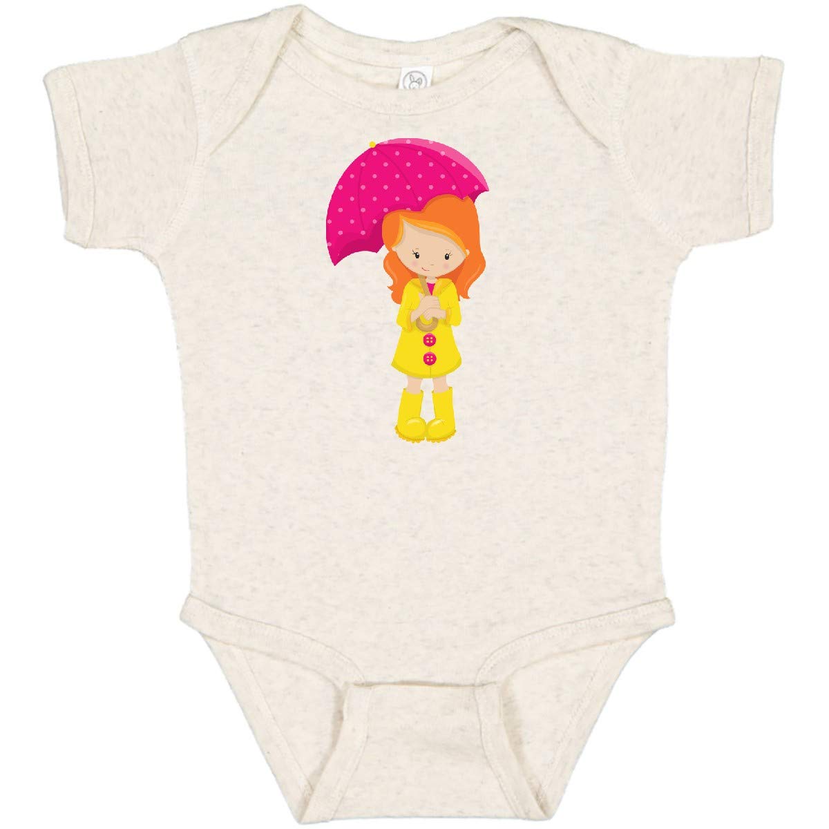 Inktastic Cute Orange Hair Baby Girl in Raincoat with Umbrella - Soft Cotton Bodysuit for Infants & Toddlers - Perfect for Rainy Day Outfits, Photoshoots & Nursery Decor