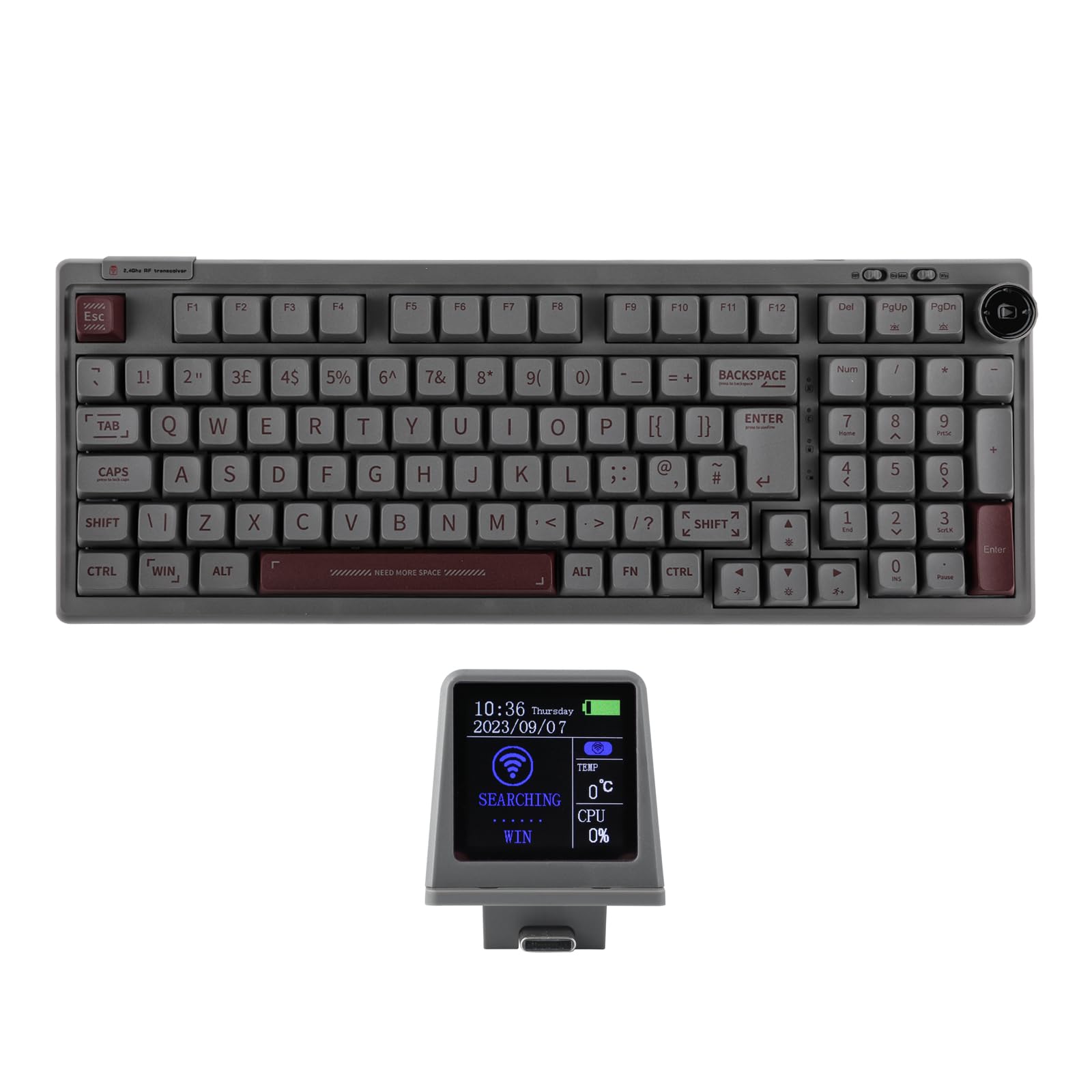 EPOMAKER RT100 98-Key ISO UK Layout Mechanical Gaming Keyboard - Customizable Mini TV Screen, Rotary Knob & Gasket Mount | Bluetooth 5.0, 2.4GHz Wireless, USB-C Wired | Hot-Swappable Wisteria Linear Switches (Grey) - Perfect for PC Gaming, Office Work & Typing Enthusiasts