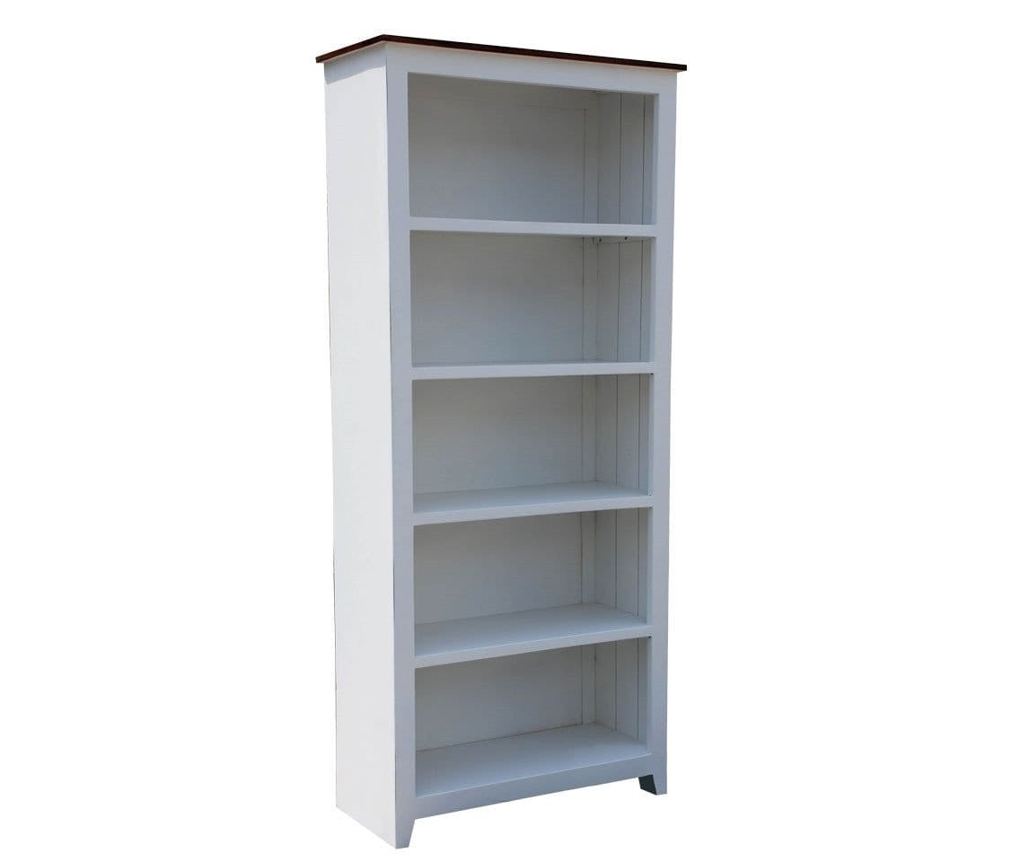 French Blanc Wooden Bookshelf - Rustic Farmhouse Style 5-Tier Storage Shelf for Living Room, Bedroom, Office | Solid Wood Bookcase for Home Decor & Organizing Books, Plants, Decorations