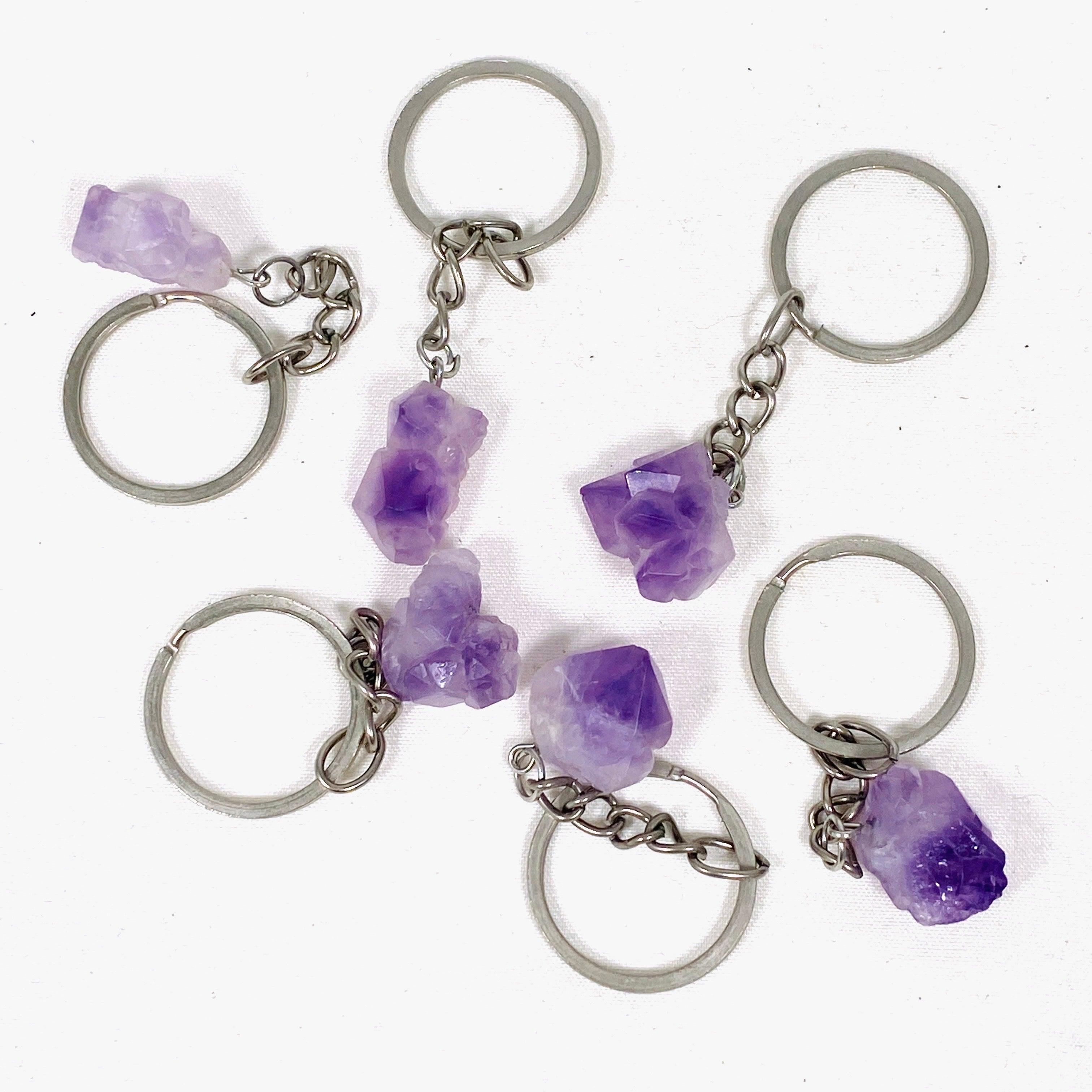 Natural Amethyst Crystal Keychain for Women & Men - Healing Stone Key Ring for Protection, Stress Relief & Positive Energy | Perfect Gift for Travel, Home & Office