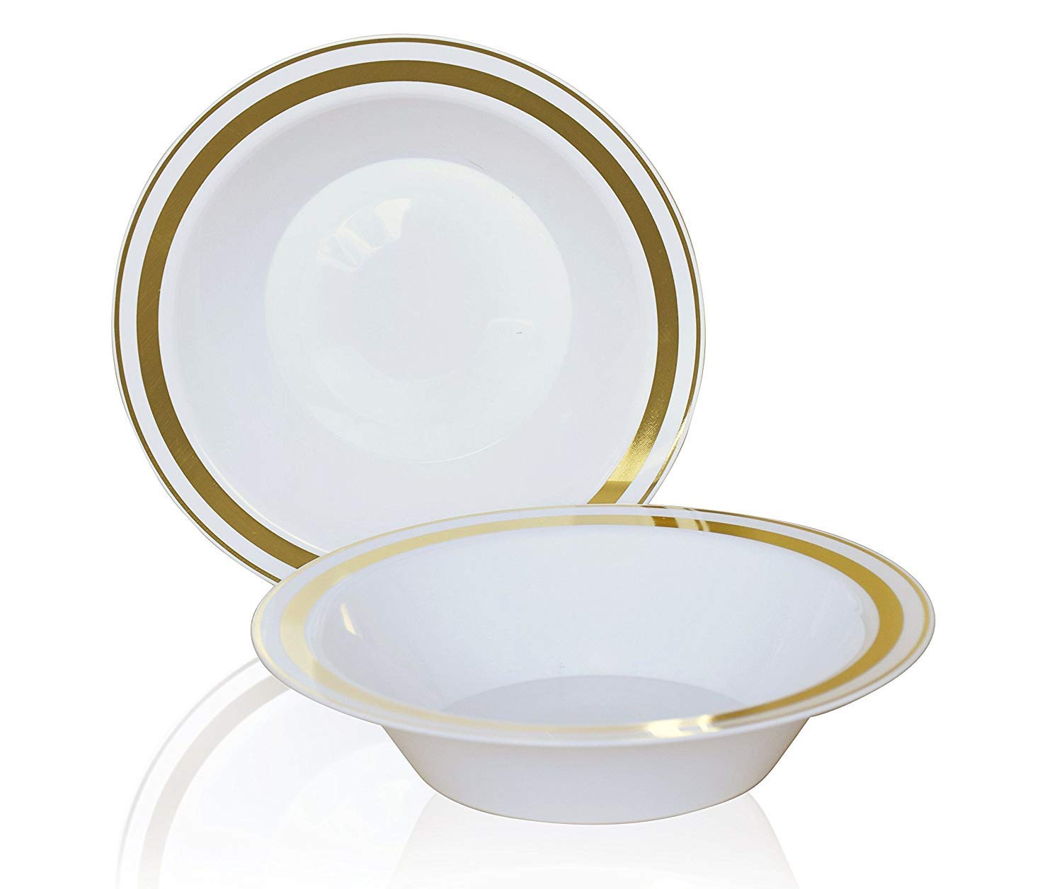 60-Piece Heavyweight Disposable Plastic Plates & Bowls Set - 14oz Soup Bowls for Weddings, Parties & Events (Elegant Soleil White & Gold) - Perfect for Catering, BBQs, Picnics & Formal Occasions